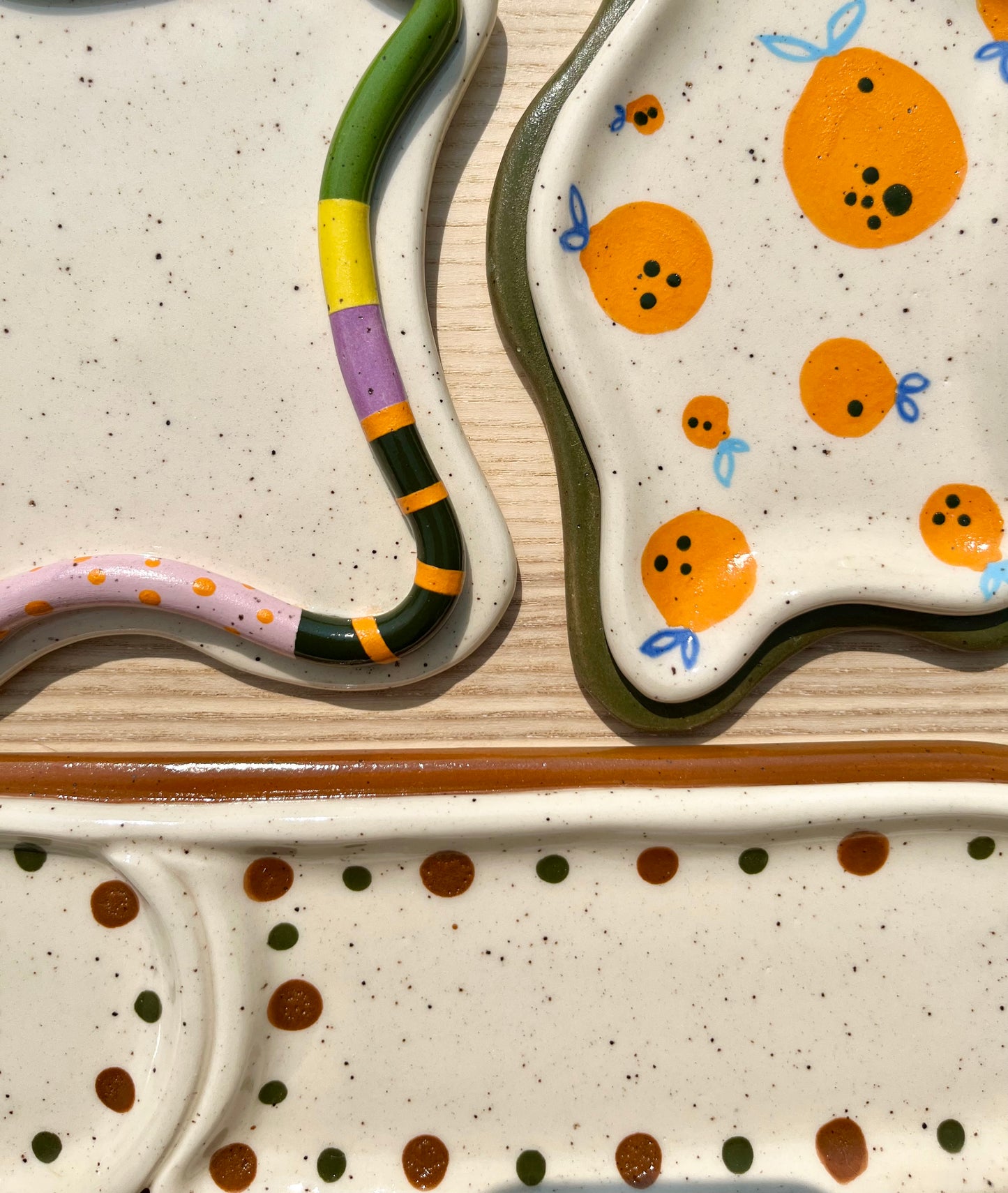 Long Brown & Green Spotted Dish