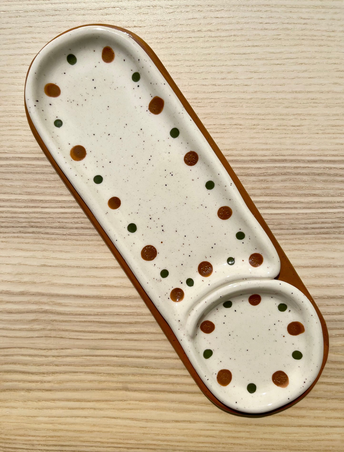 Long Brown & Green Spotted Dish