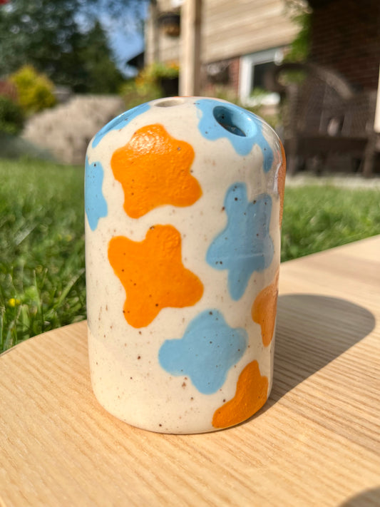 Blue and Orange Abstract Bud Vase