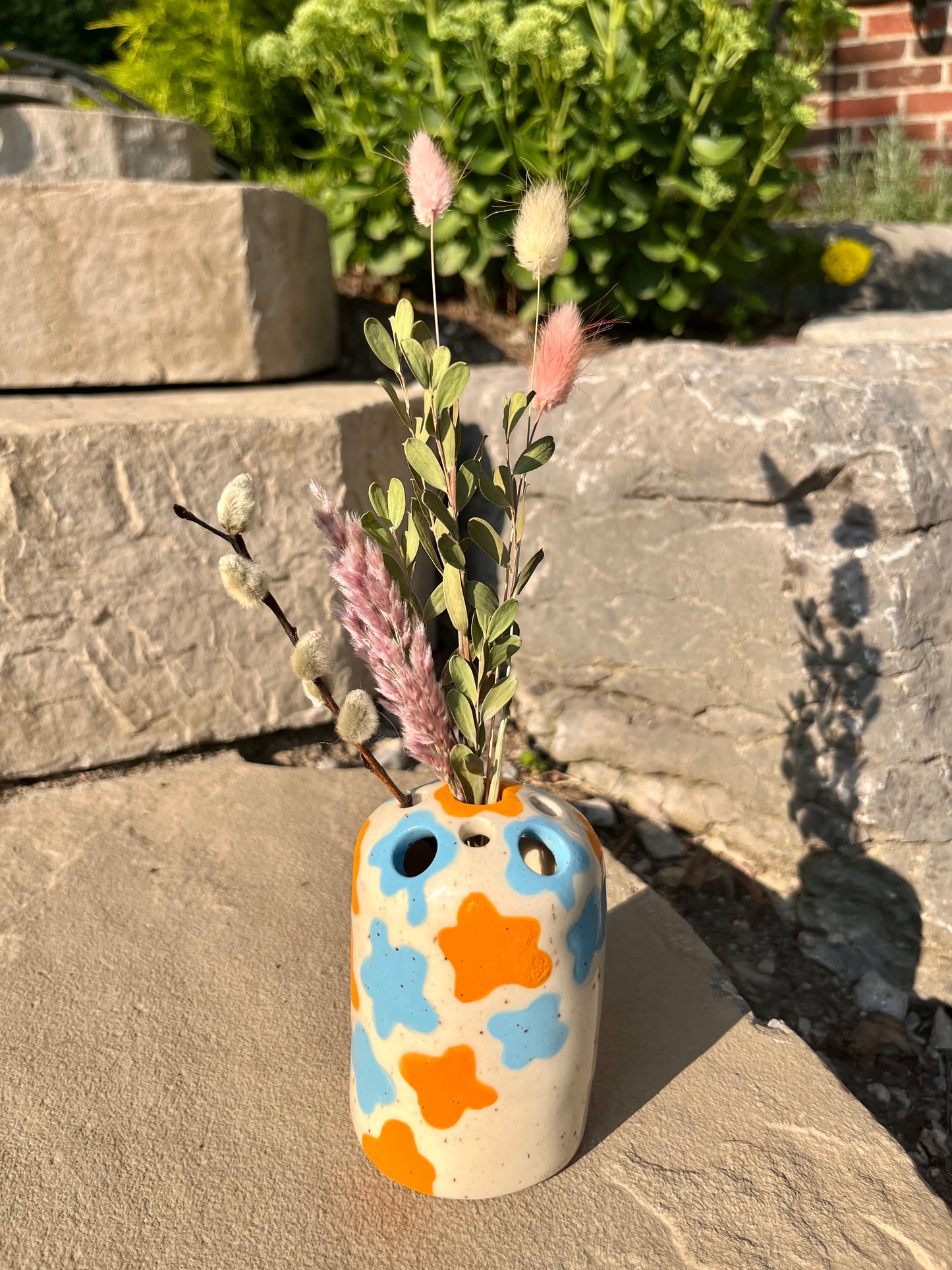 Blue and Orange Abstract Bud Vase