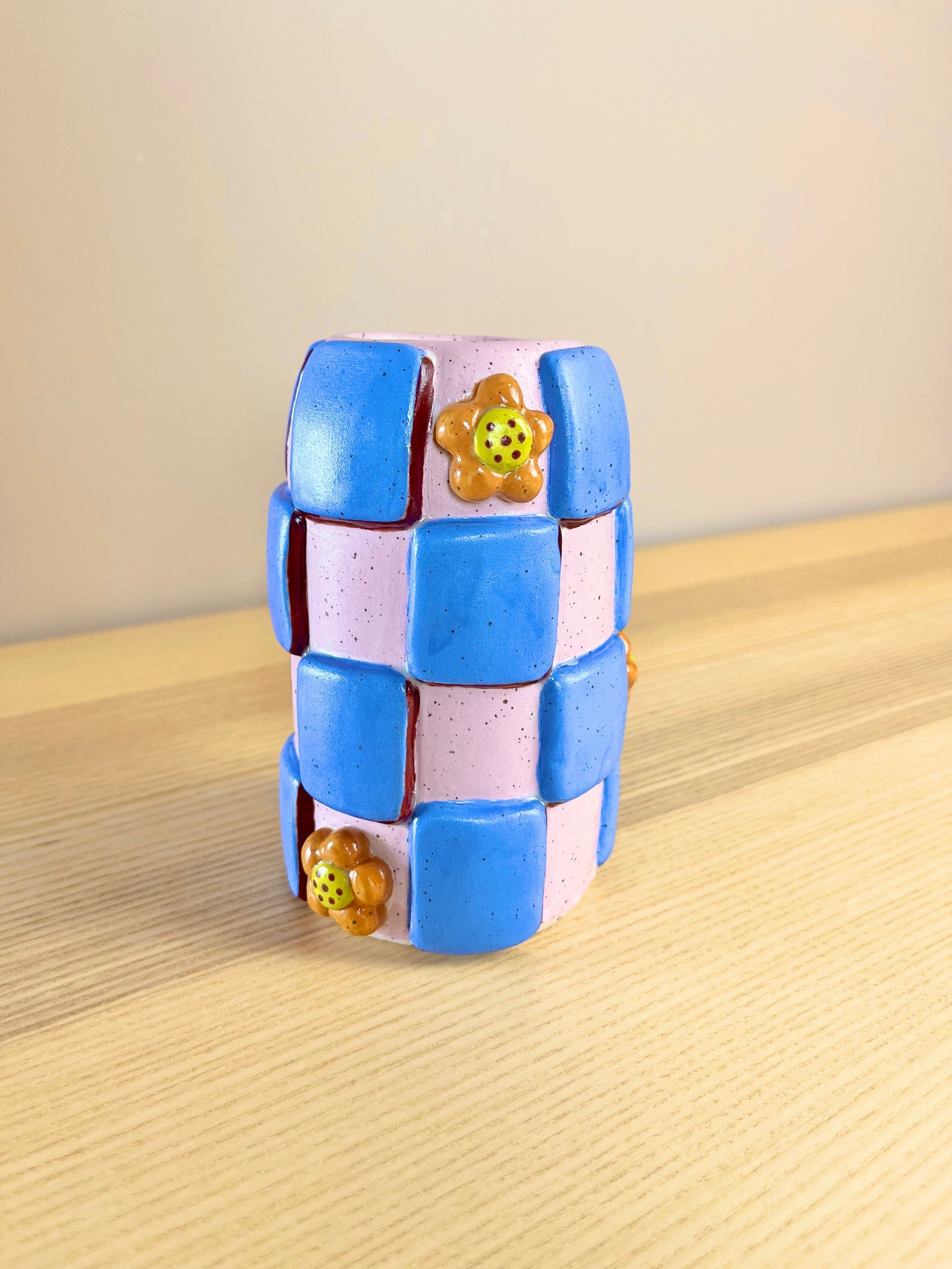 Periwinkle & Pink Checkered Vase
