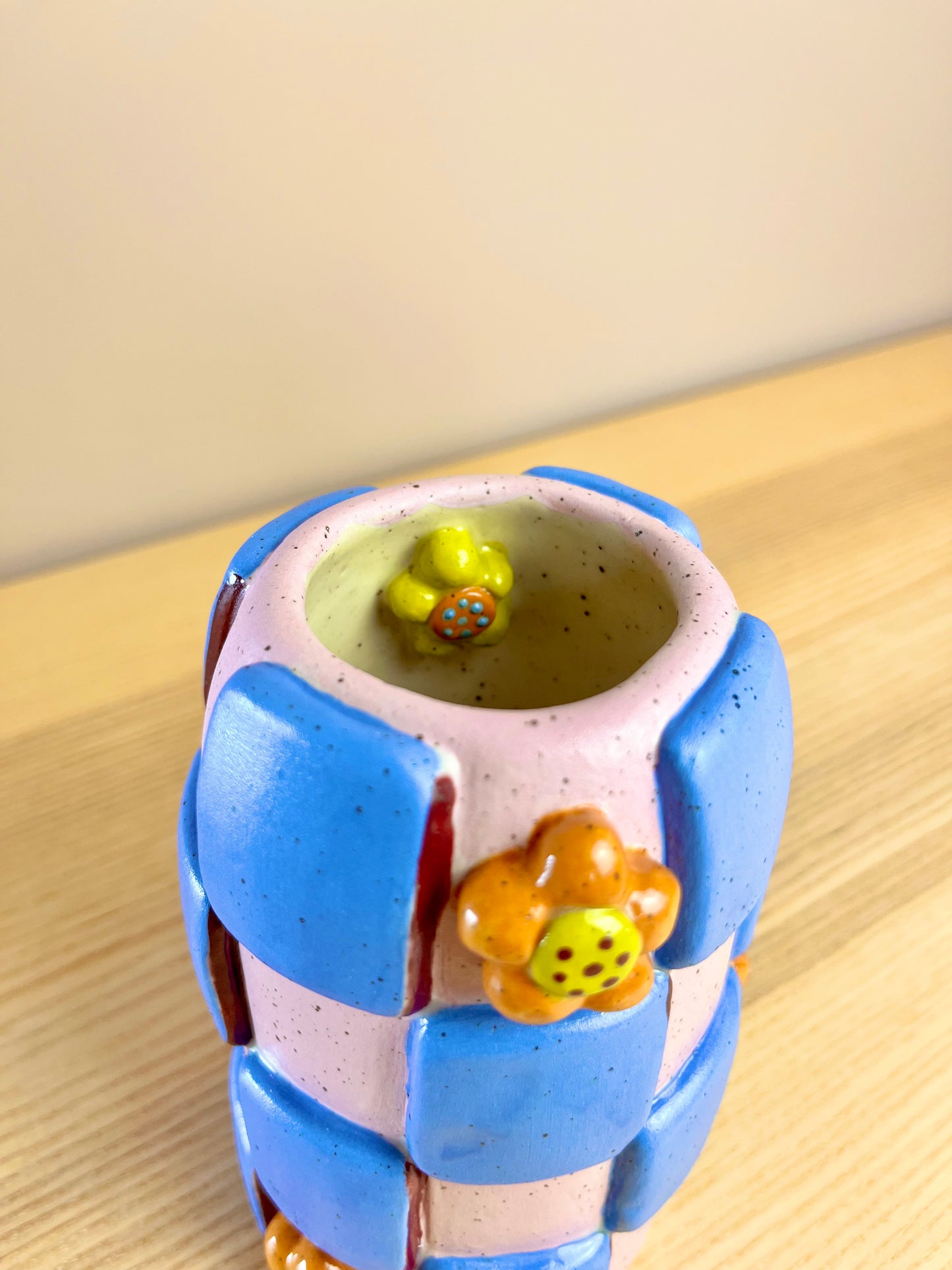 Periwinkle & Pink Checkered Vase