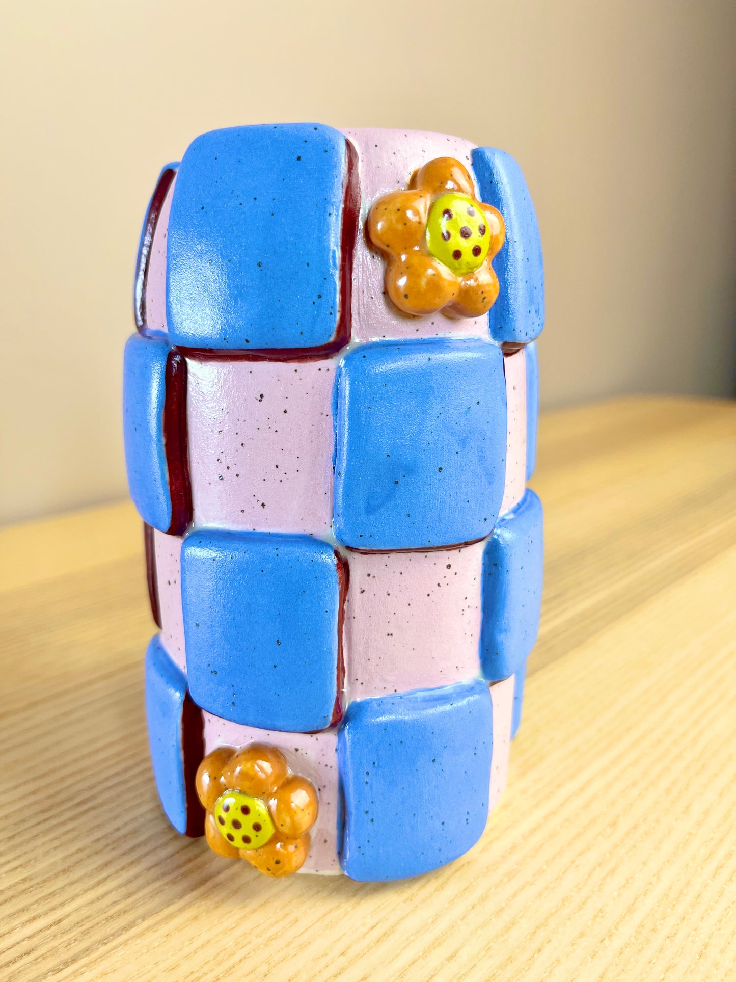 Periwinkle & Pink Checkered Vase