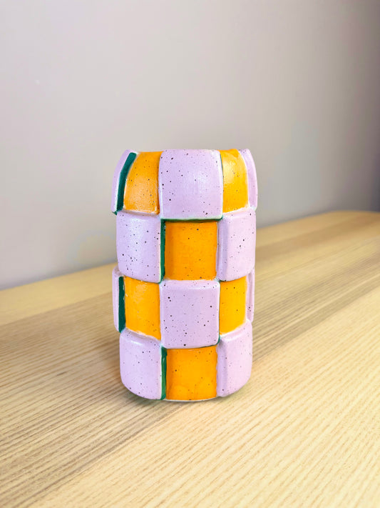 Orange & Pink Checkered Vase - Seconds Sale