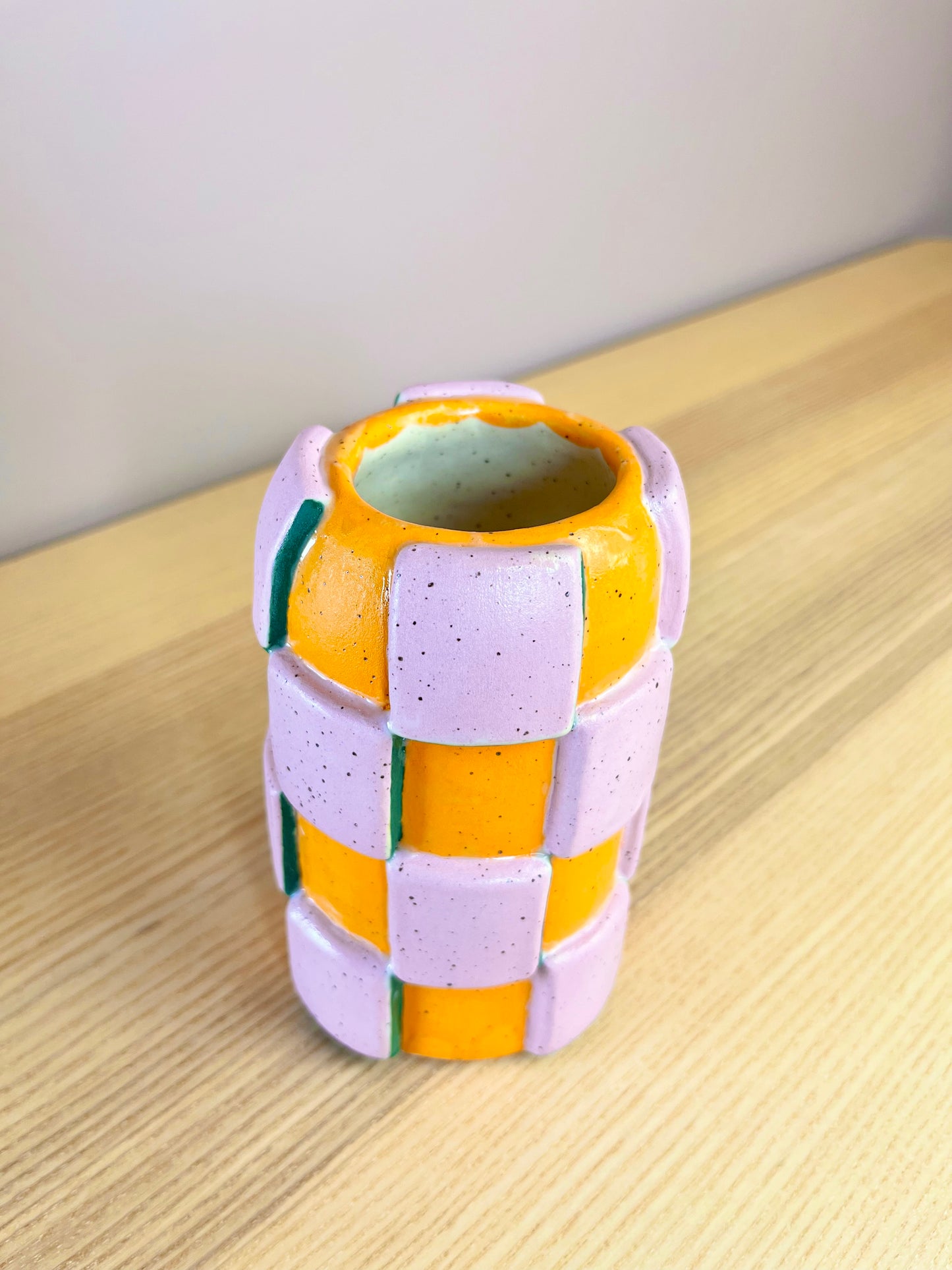 Orange & Pink Checkered Vase - Seconds Sale