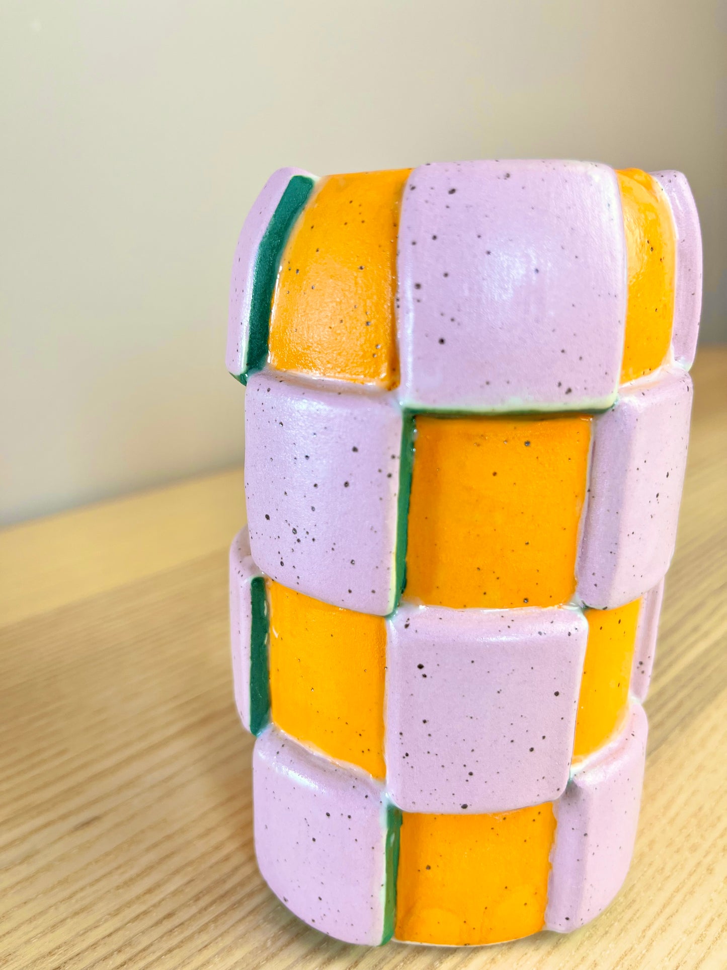 Orange & Pink Checkered Vase - Seconds Sale