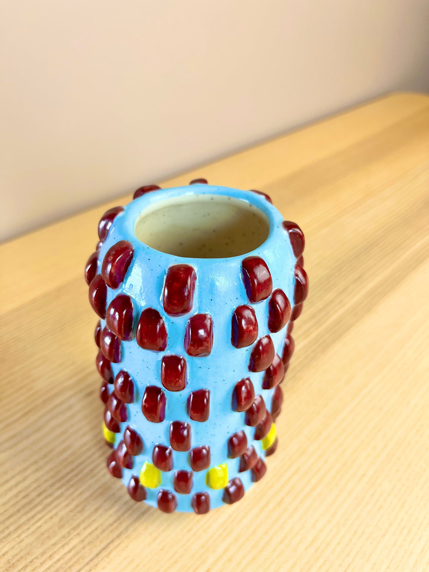 Blue & Burgundy Spotted Vase