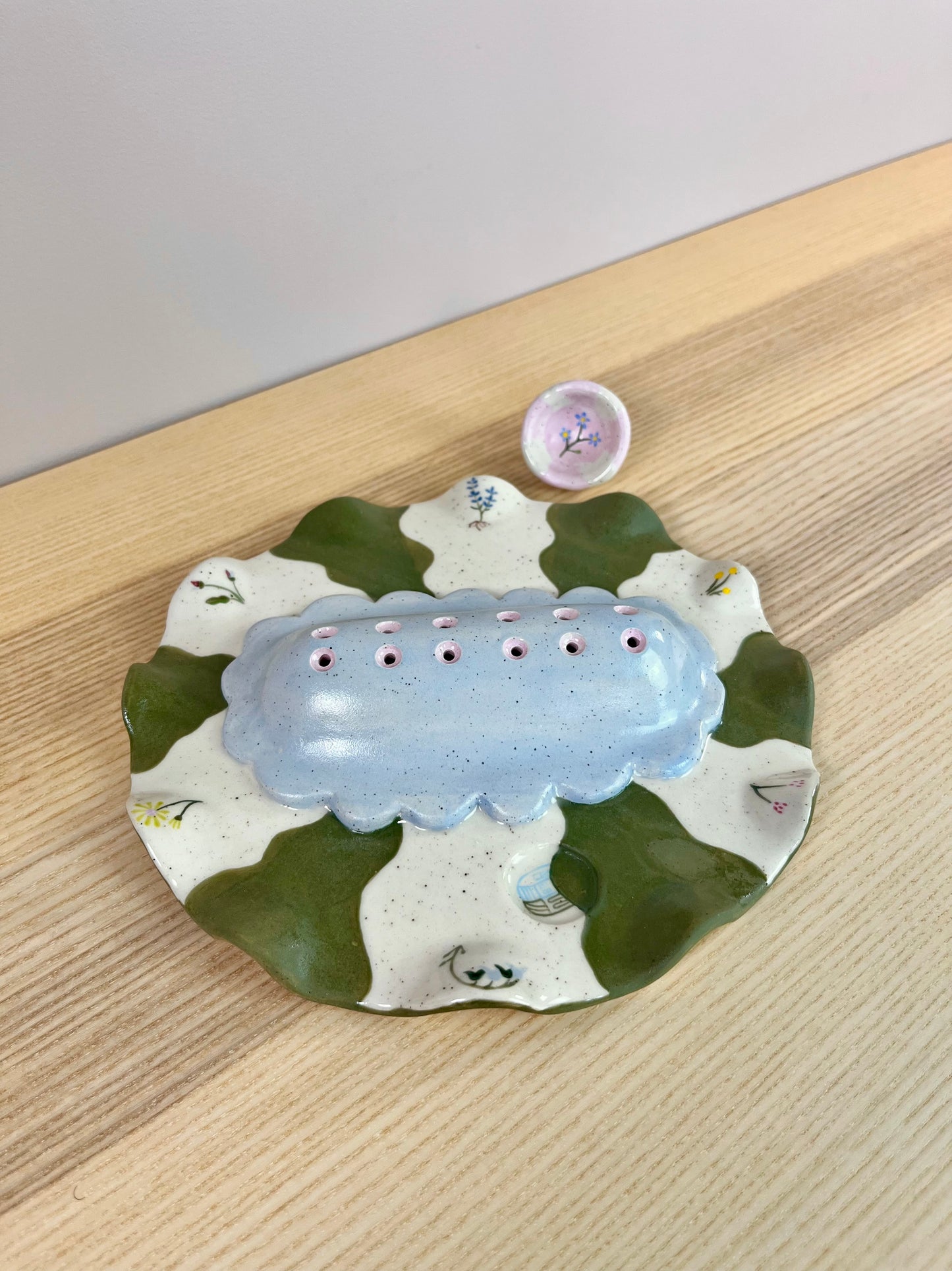 Ice Blue Floral Jewelry Tray and Pot - Seconds Sale