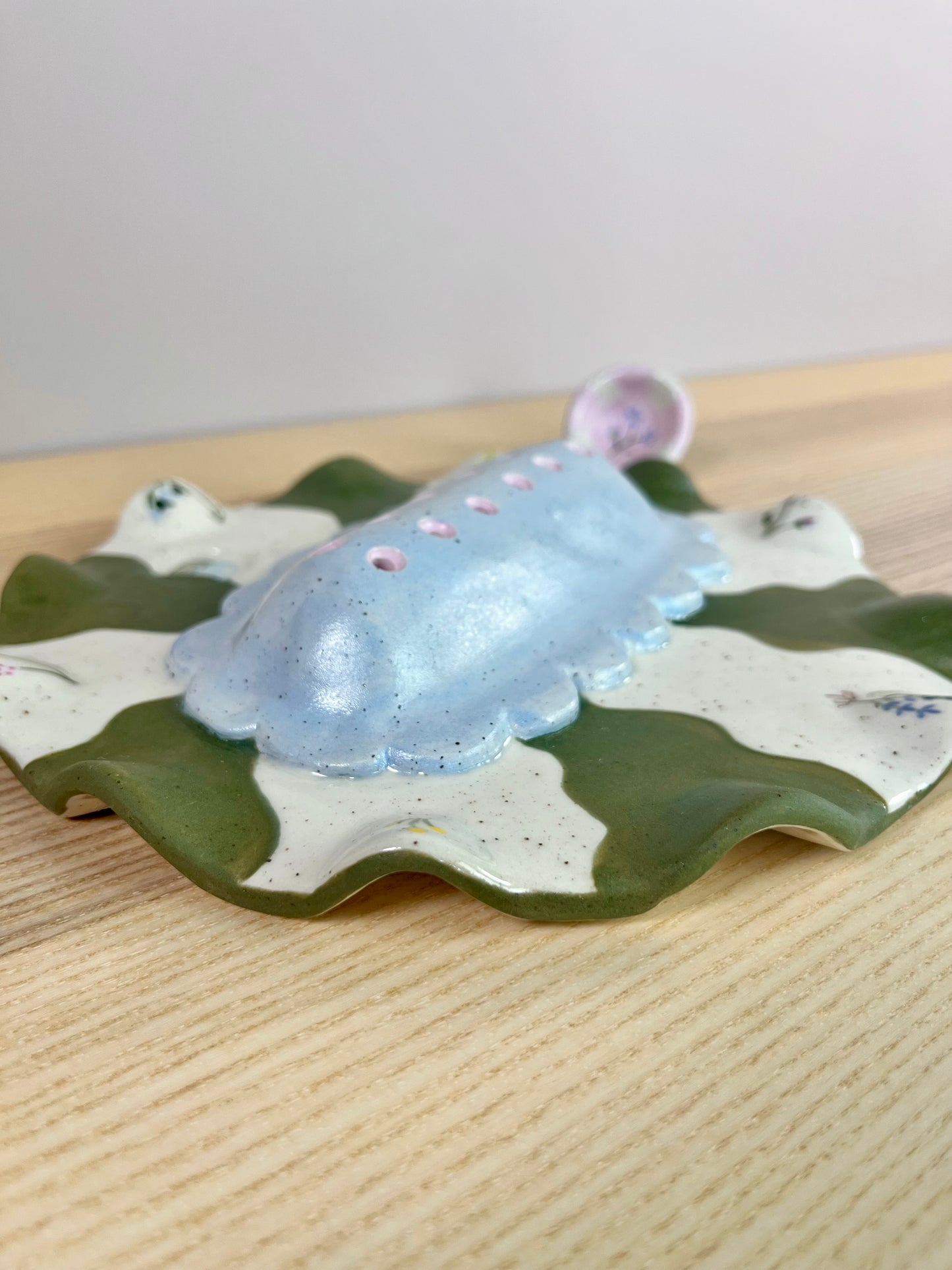 Ice Blue Floral Jewelry Tray and Pot - Seconds Sale
