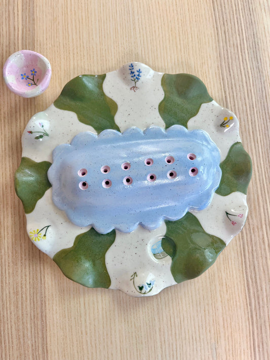 Ice Blue Floral Jewelry Tray and Pot -  Seconds Sale