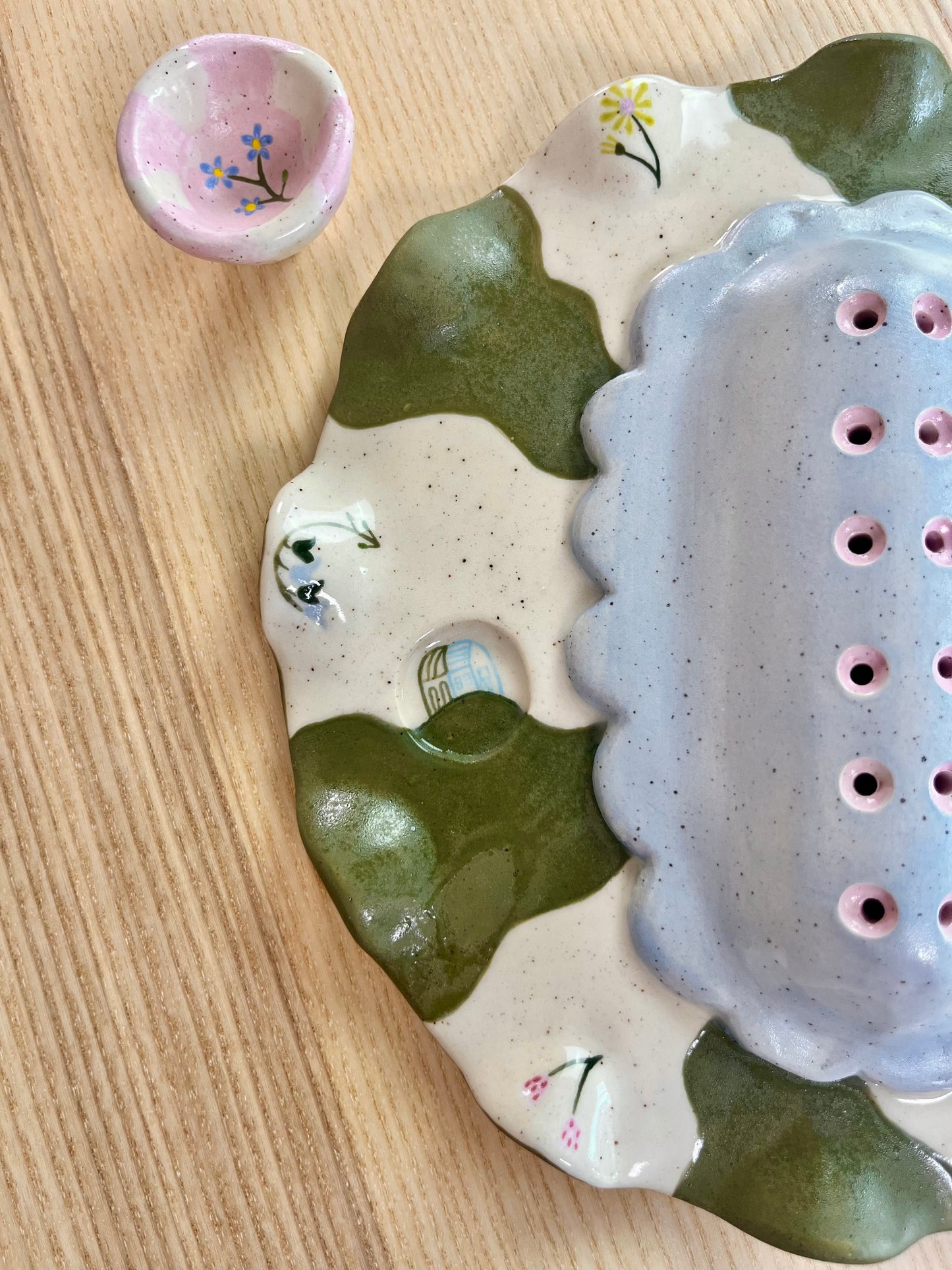 Ice Blue Floral Jewelry Tray and Pot - Seconds Sale