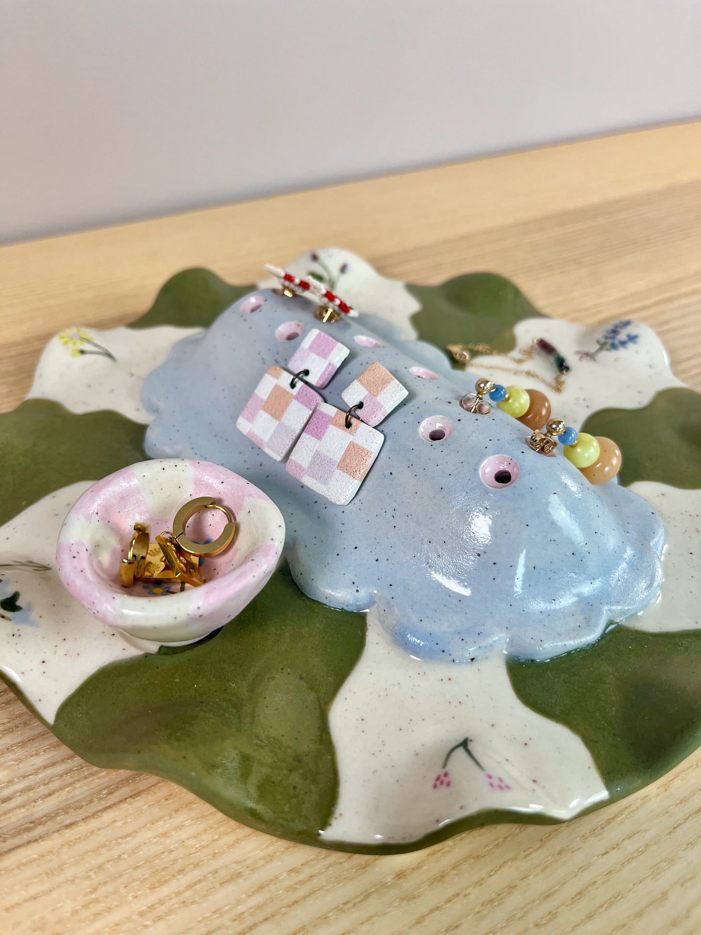 Ice Blue Floral Jewelry Tray and Pot - Seconds Sale