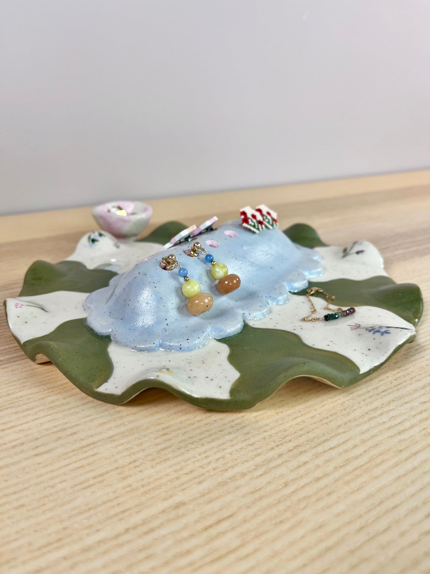 Ice Blue Floral Jewelry Tray and Pot - Seconds Sale