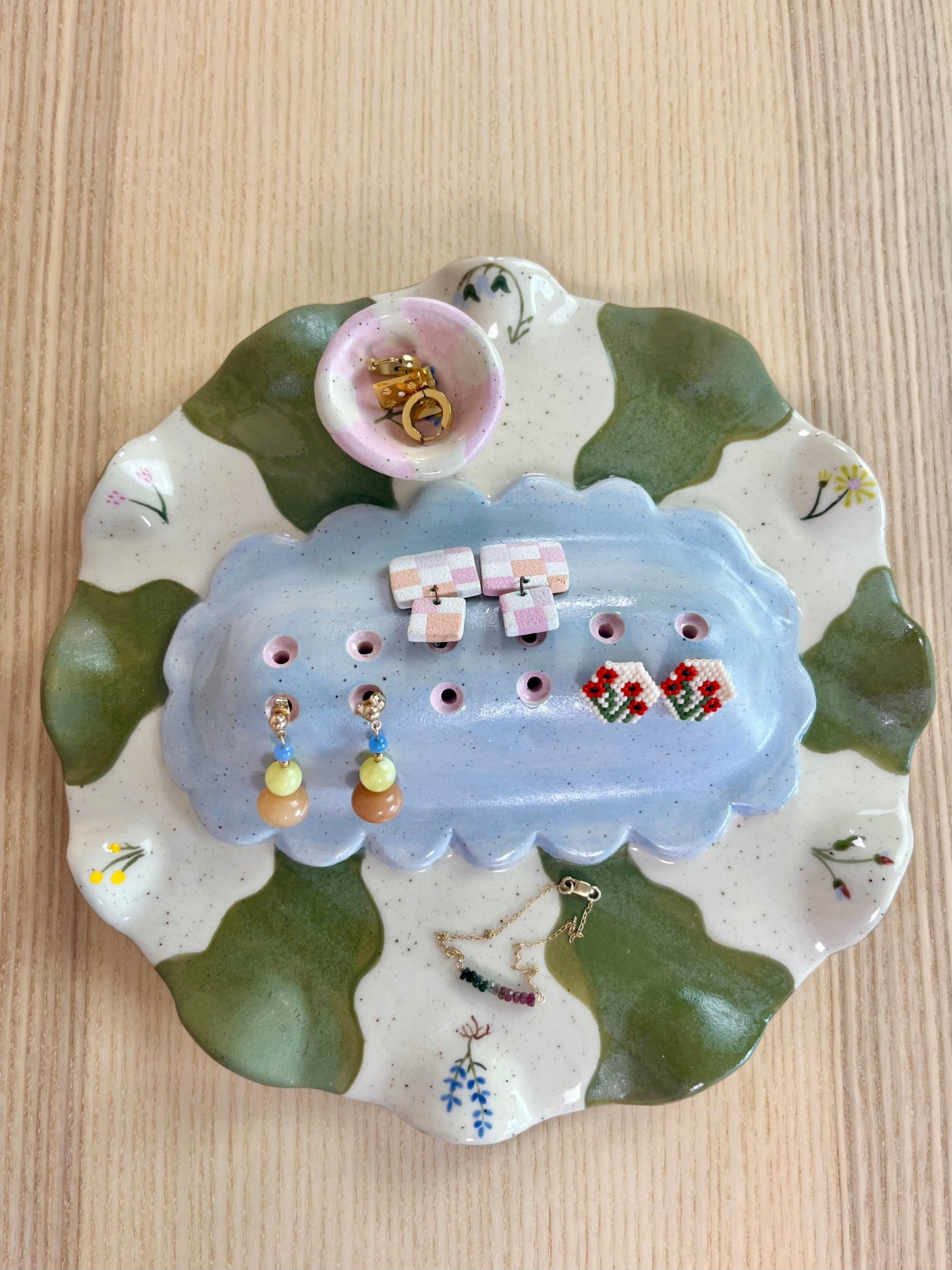 Ice Blue Floral Jewelry Tray and Pot - Seconds Sale