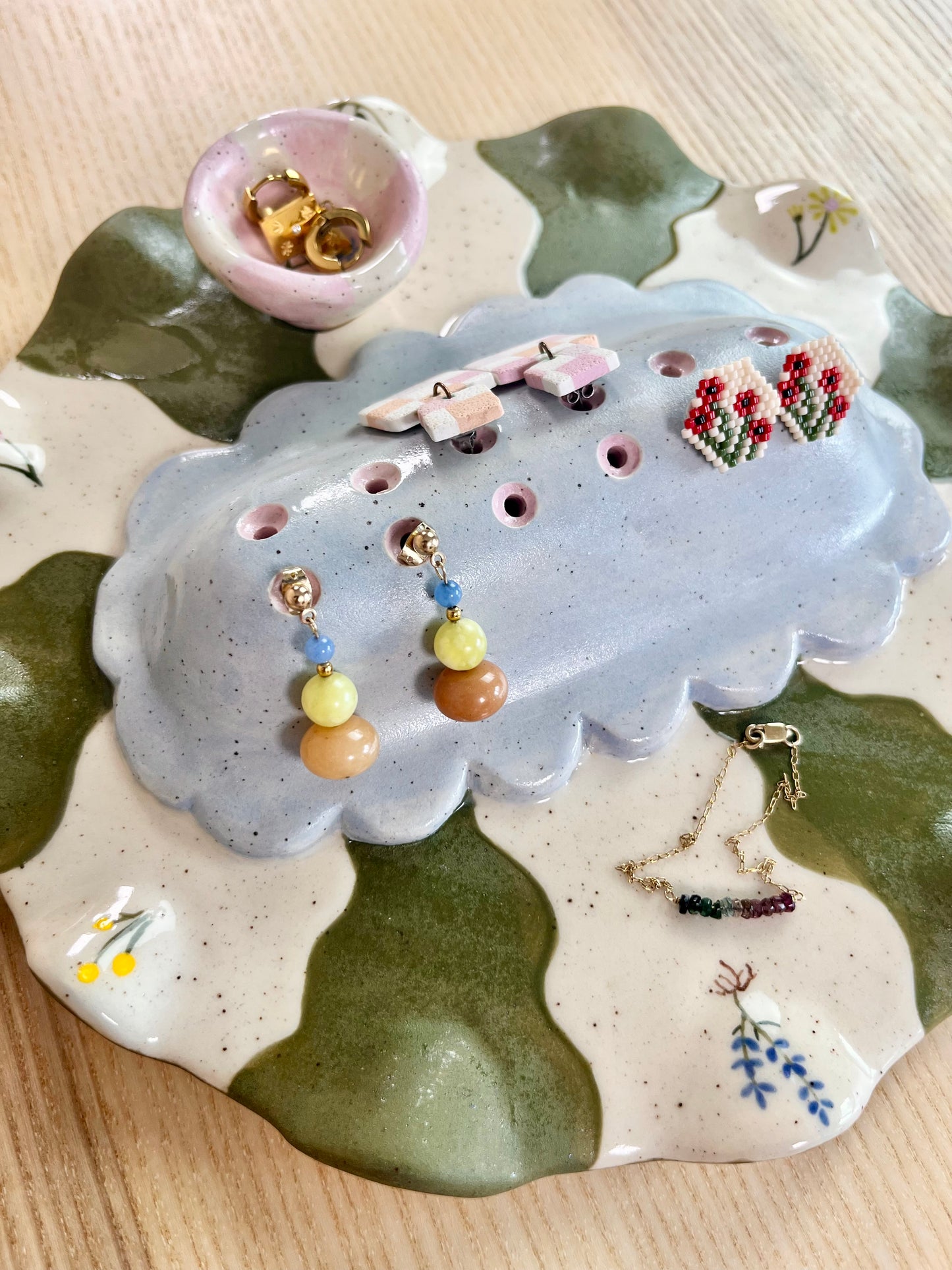 Ice Blue Floral Jewelry Tray and Pot - Seconds Sale