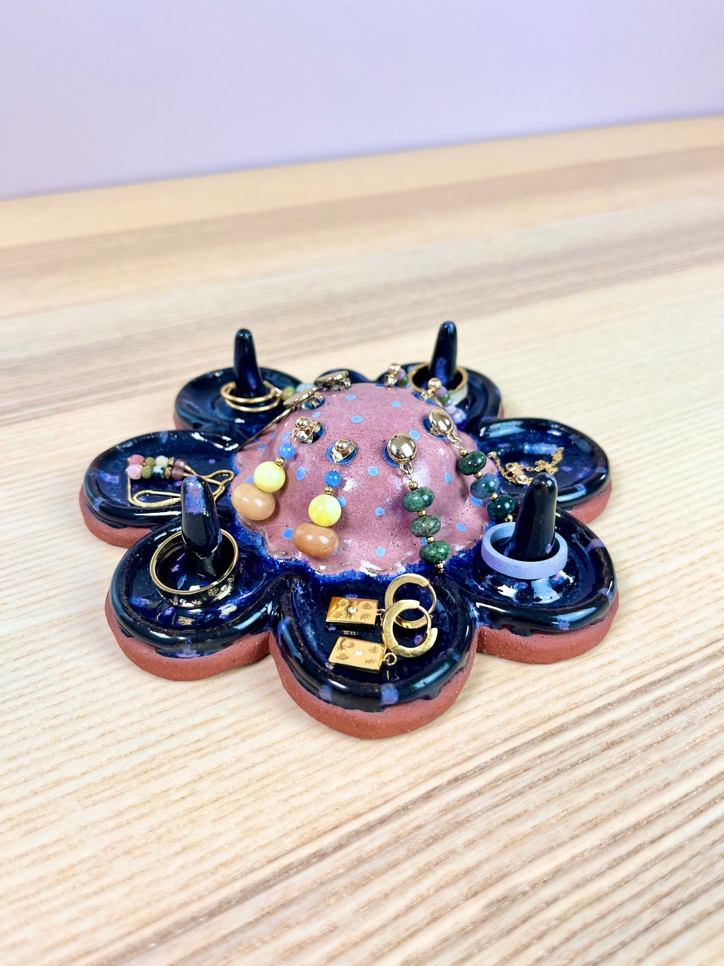 Blue Petals Pink Pod Jewelry Tray