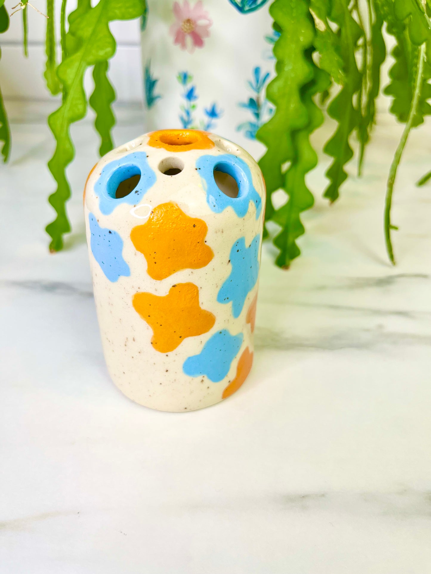Blue and Orange Abstract Bud Vase