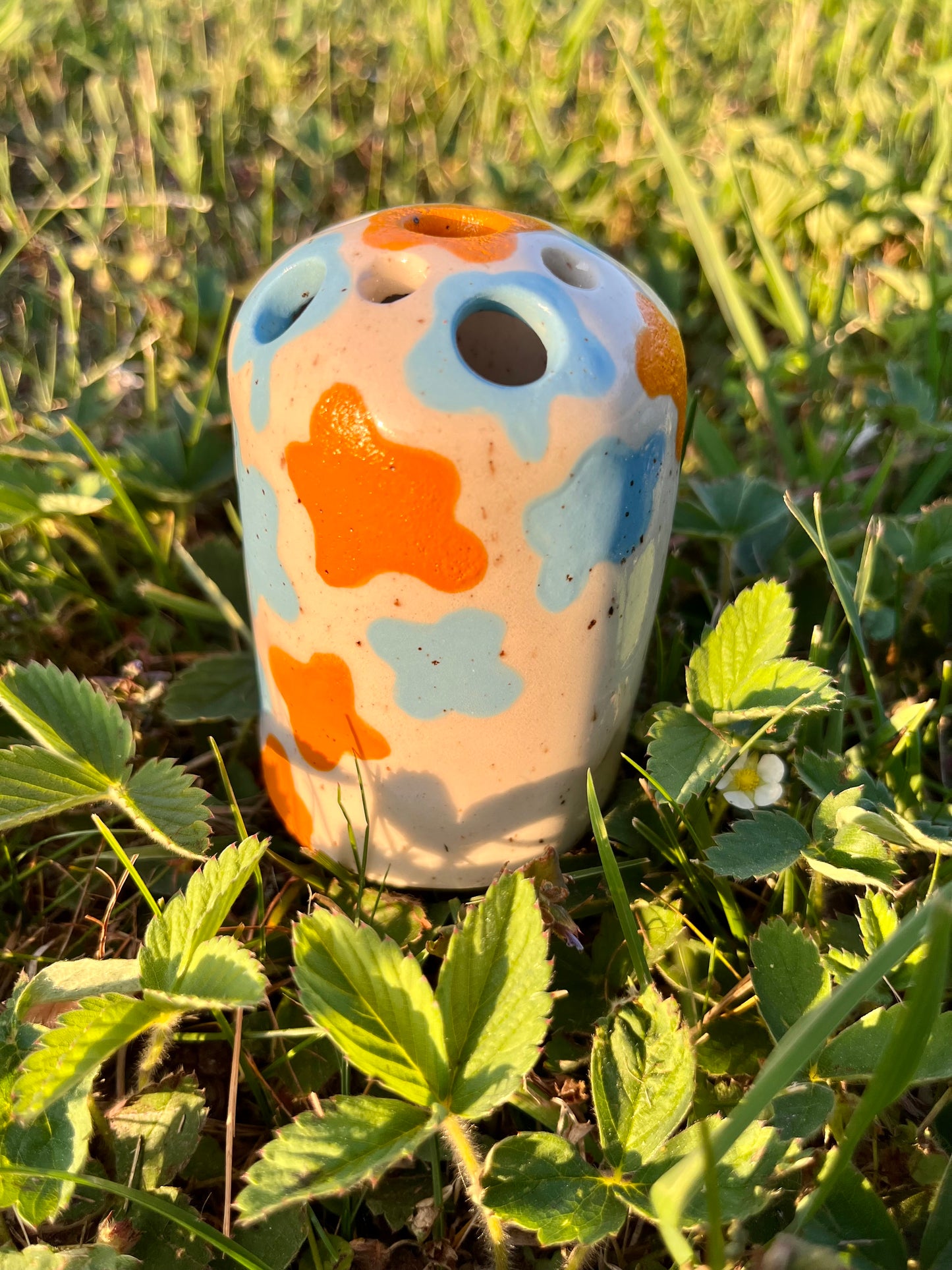 Blue and Orange Abstract Bud Vase