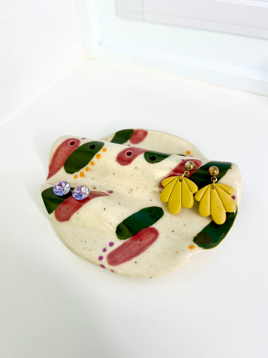 Green and Pink Brush Stroke Wavy Jewelry Tray