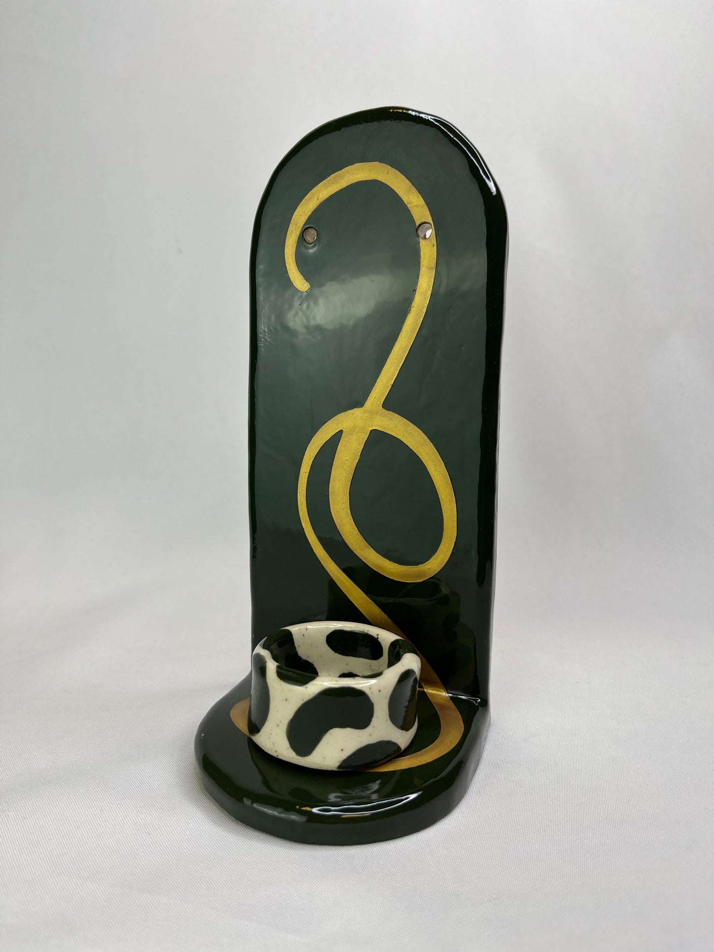 Tall Gold & Green Jewelry Shelf & Pot