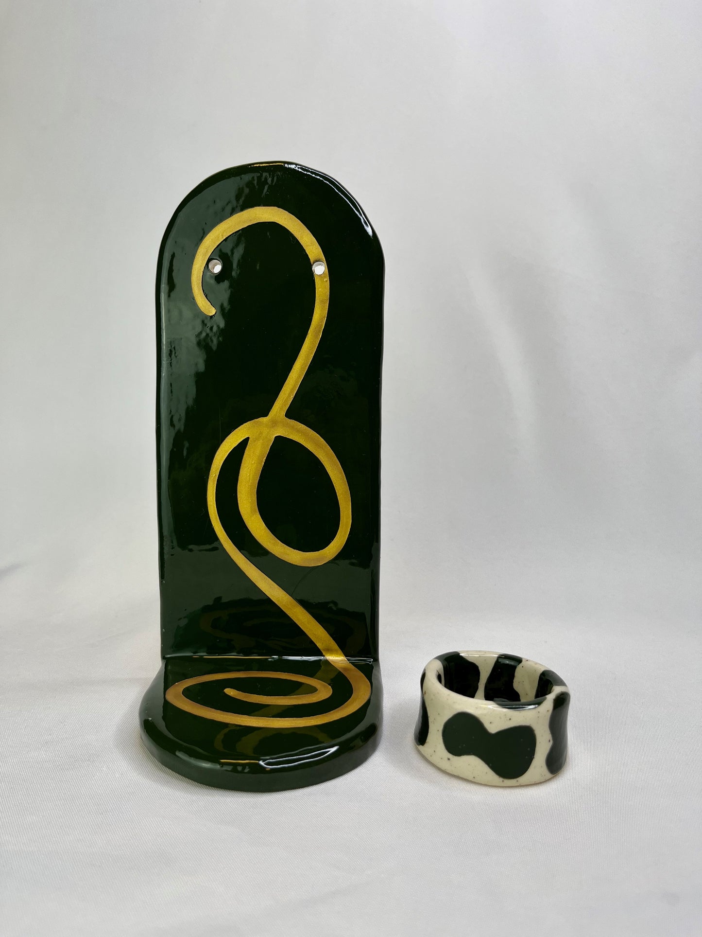 Tall Gold & Green Jewelry Shelf & Pot