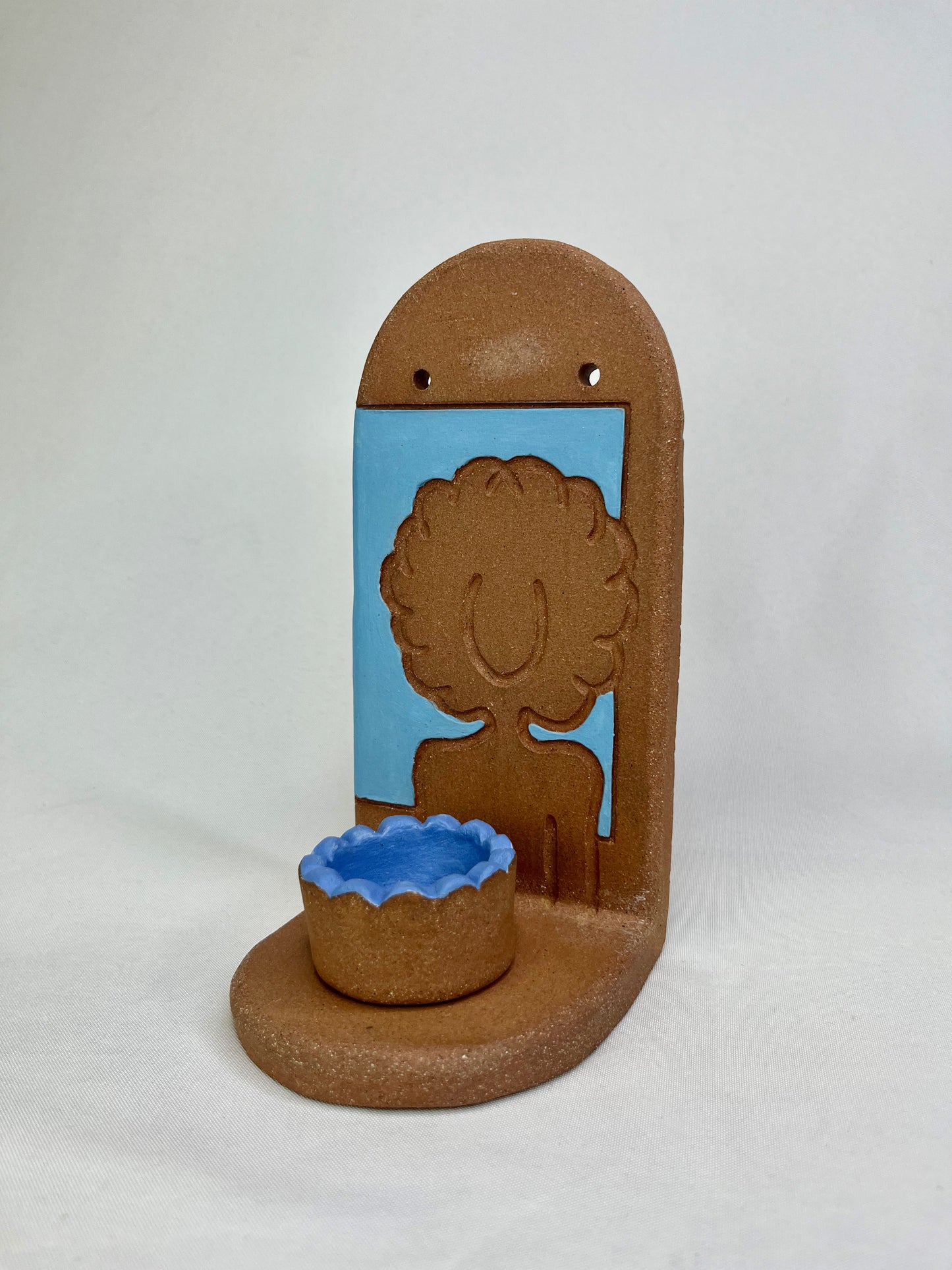 Bright Blue Afro Lady Jewelry Shelf & Pot