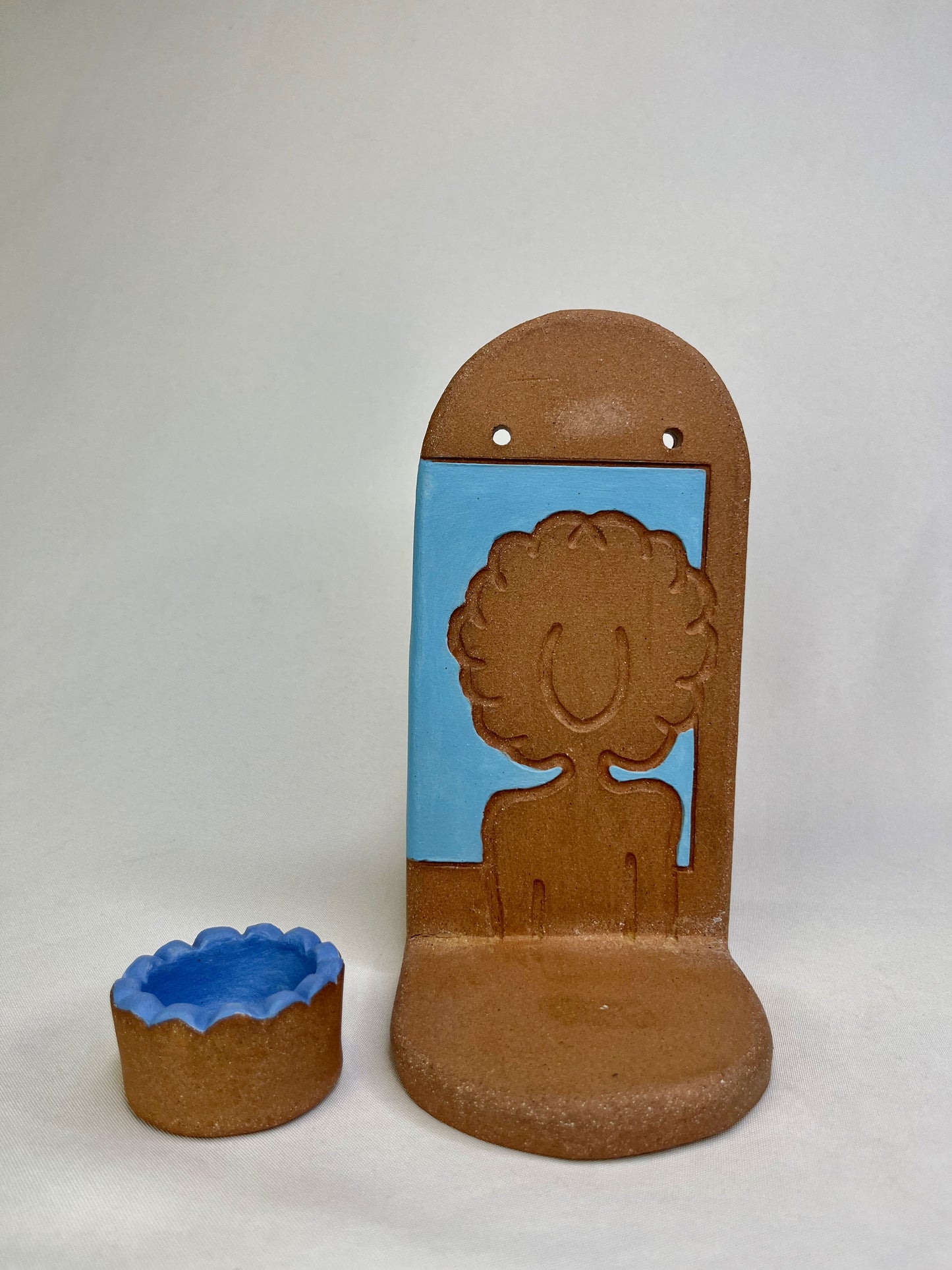 Bright Blue Afro Lady Jewelry Shelf & Pot