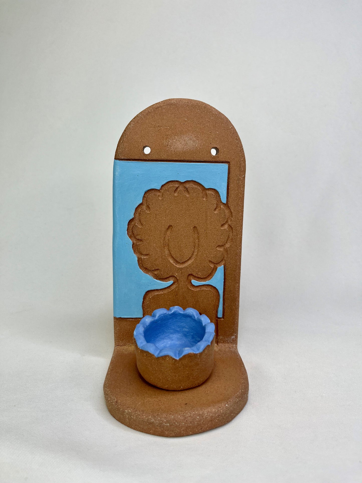 Bright Blue Afro Lady Jewelry Shelf & Pot