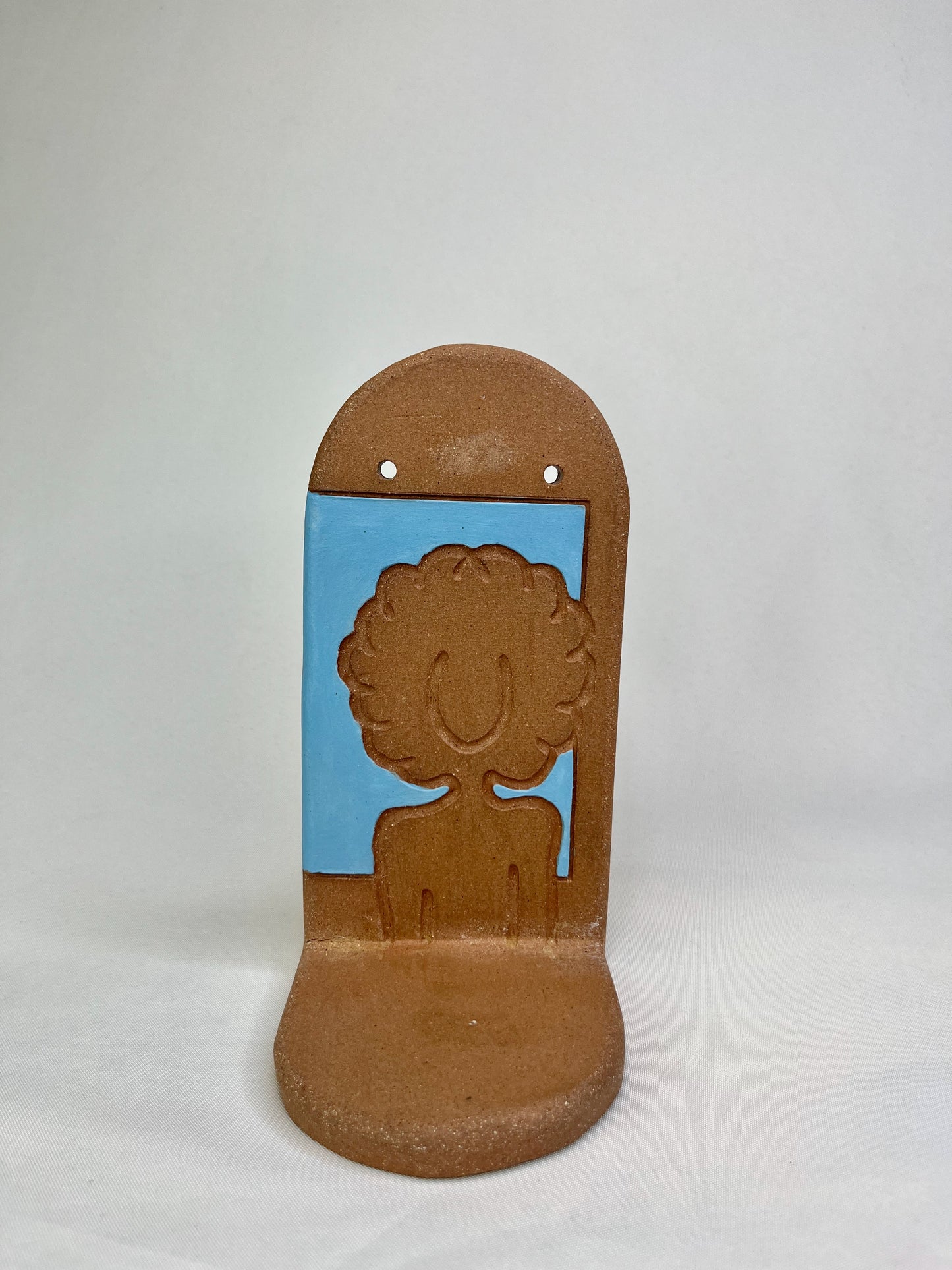 Bright Blue Afro Lady Jewelry Shelf & Pot