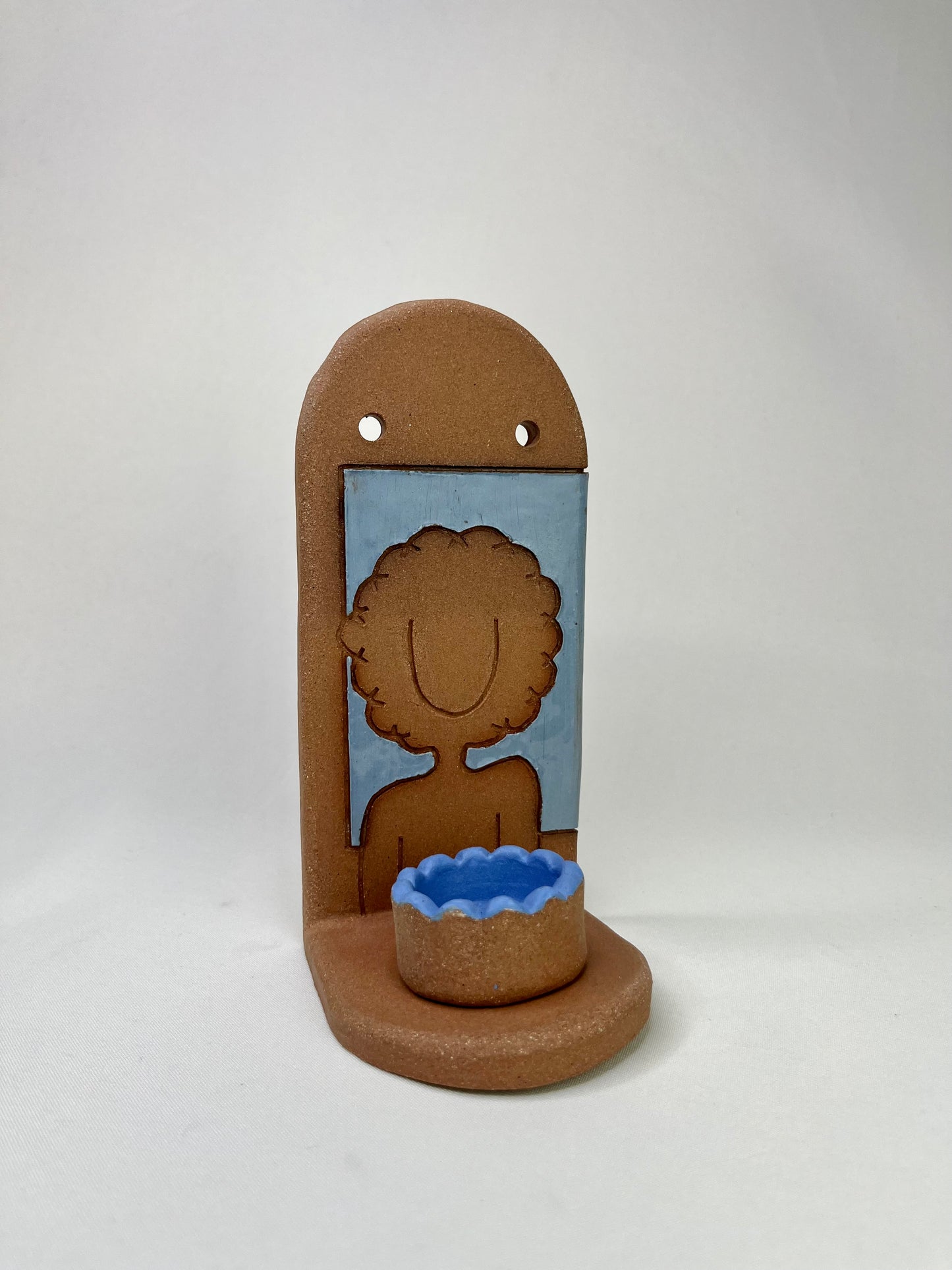 Pale Blue Afro Lady Jewelry Shelf & Pot
