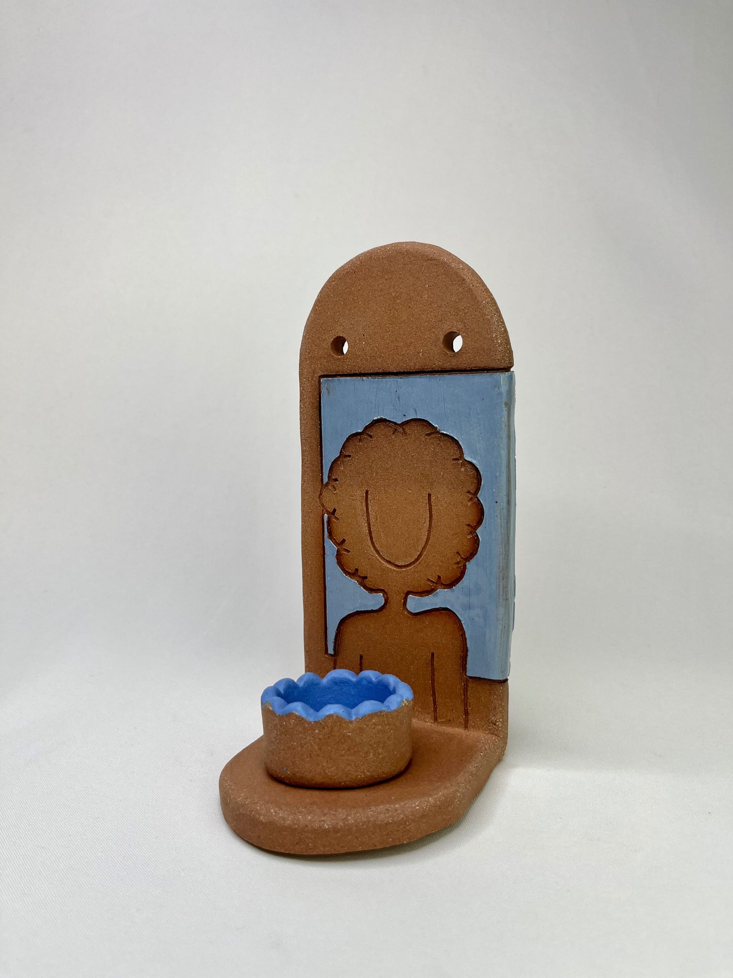 Pale Blue Afro Lady Jewelry Shelf & Pot