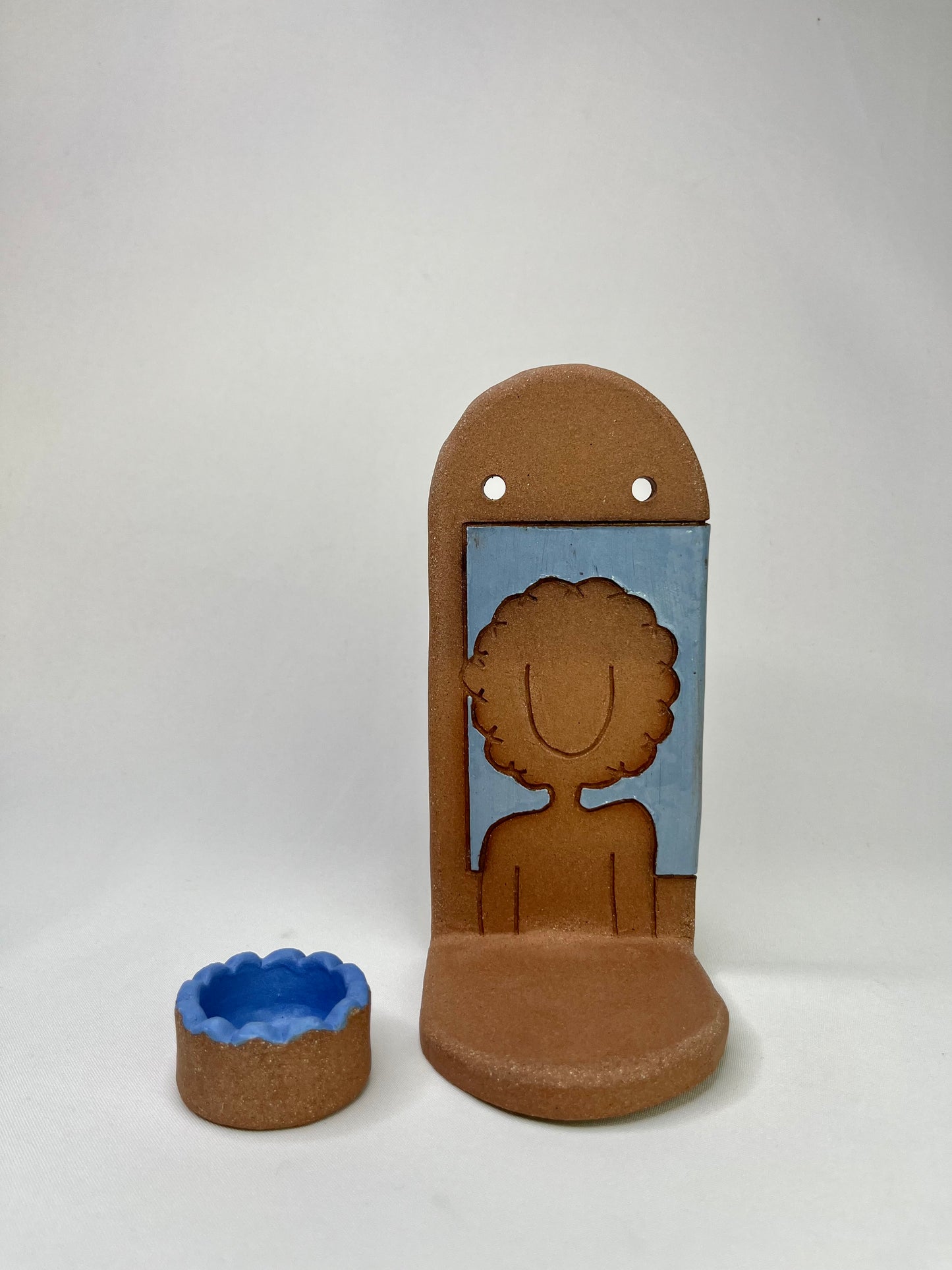 Pale Blue Afro Lady Jewelry Shelf & Pot