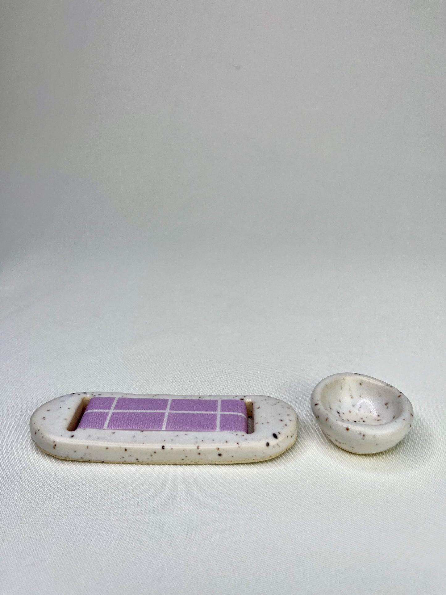 Small White Lavender Jewelry Tray & Pot