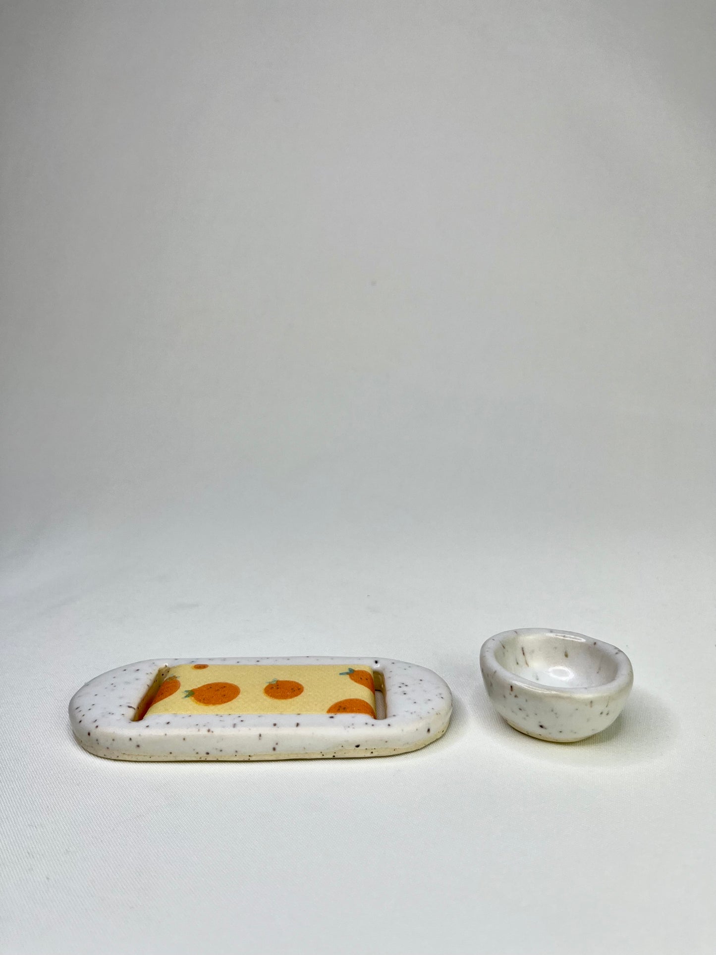 Medium White Oranges Jewelry Tray & Pot
