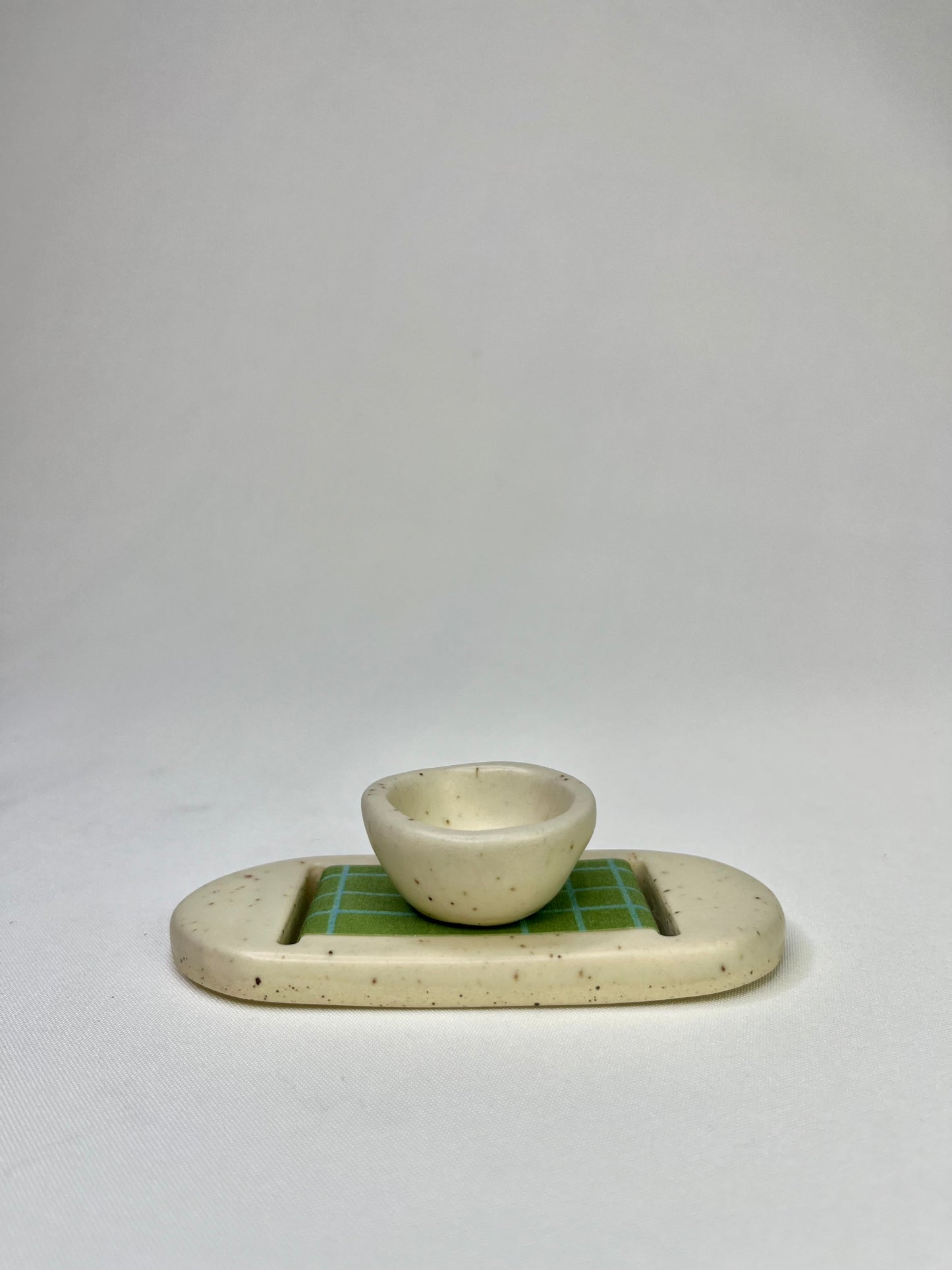 Medium Cream Green Jewelry Tray & Pot