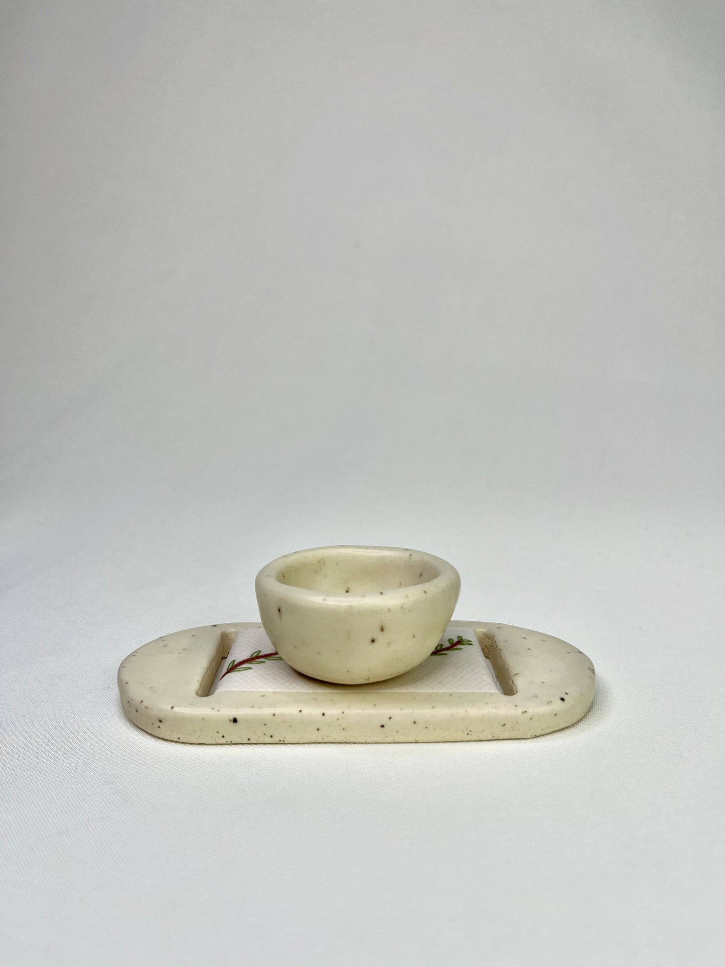 Large Cream Leaves Jewelry Tray & Pot