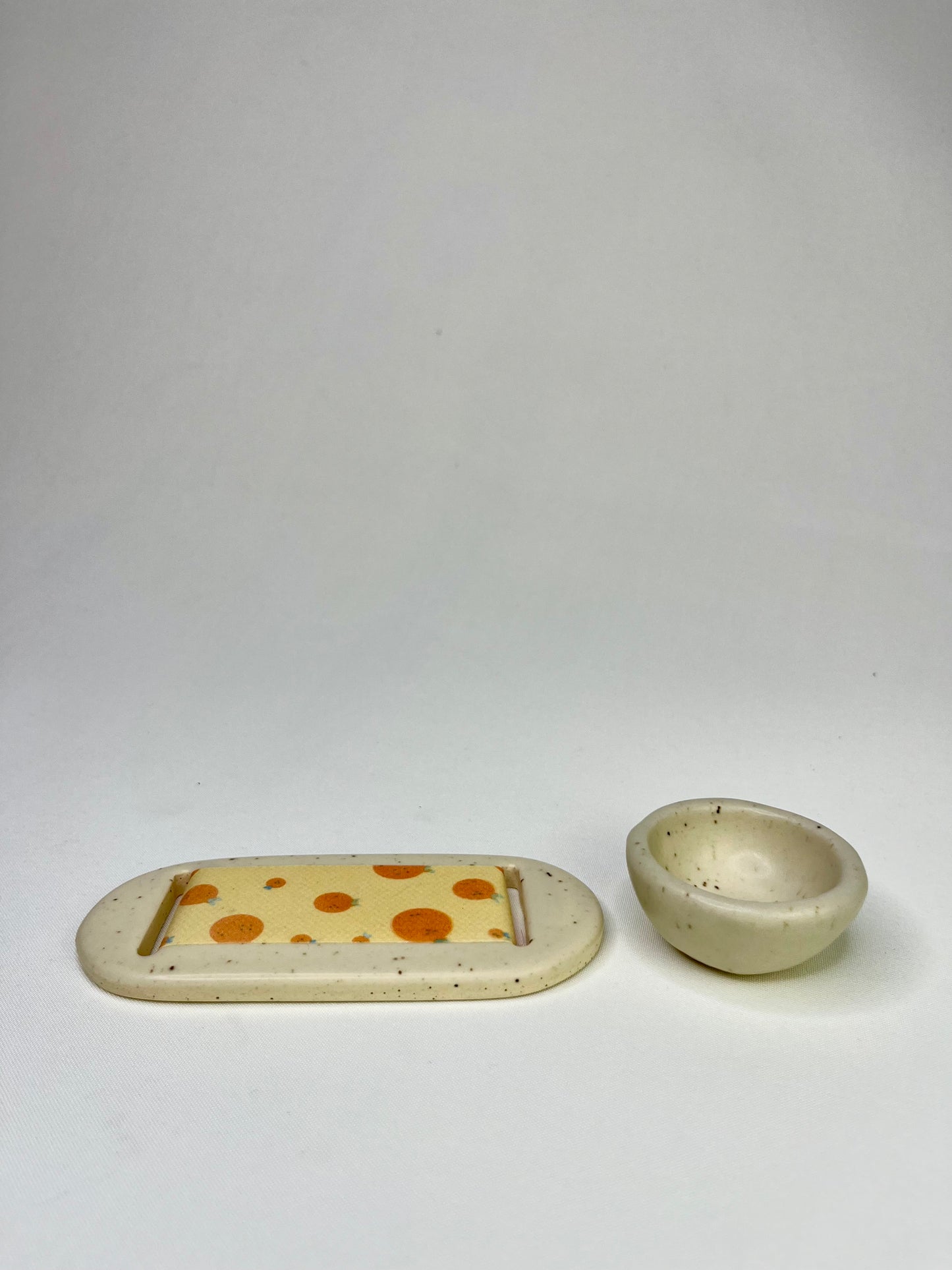 Large Cream Oranges Jewelry Tray & Pot
