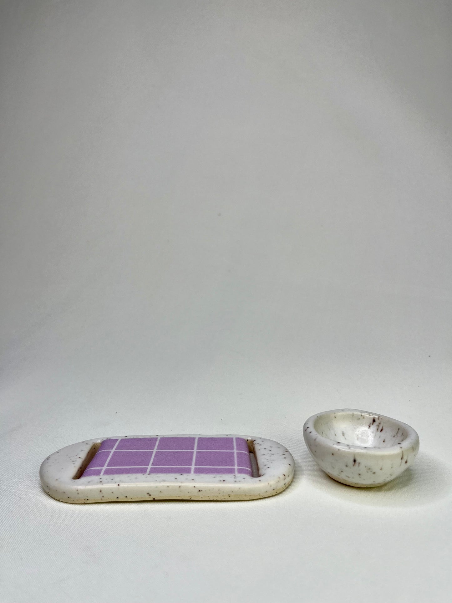 Large White Lavender Jewelry Tray & Pot