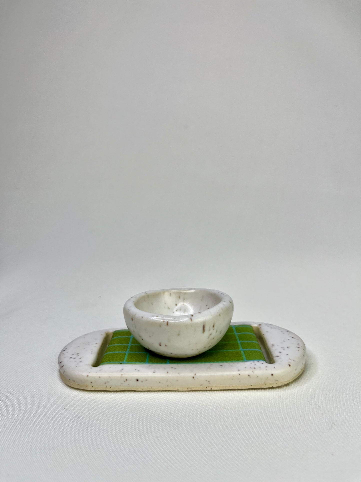 Large White Green Jewelry Tray & Pot