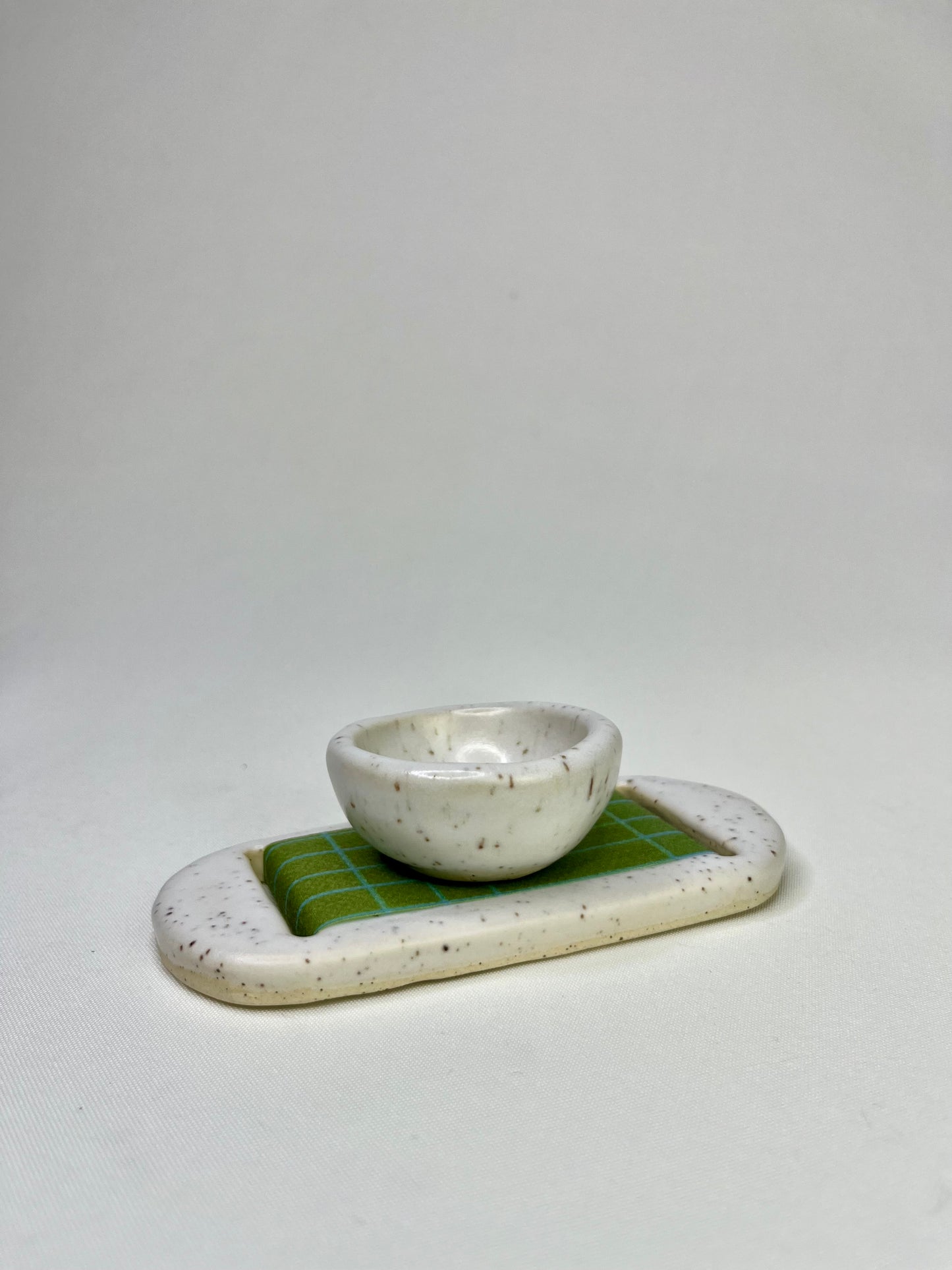 Large White Green Jewelry Tray & Pot
