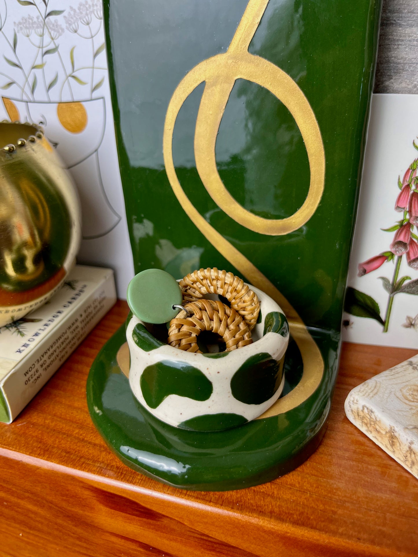 Tall Gold & Green Jewelry Shelf & Pot