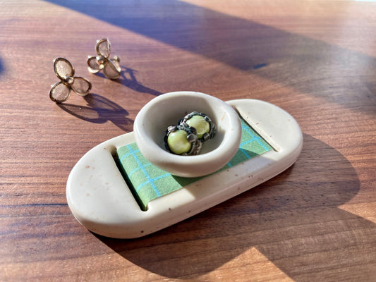 Medium Cream Green Jewelry Tray & Pot