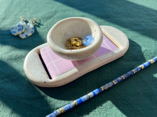 Large White Lavender Jewelry Tray & Pot