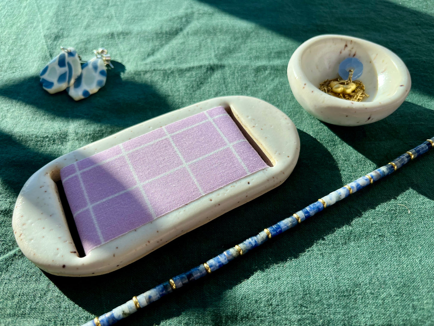Large White Lavender Jewelry Tray & Pot