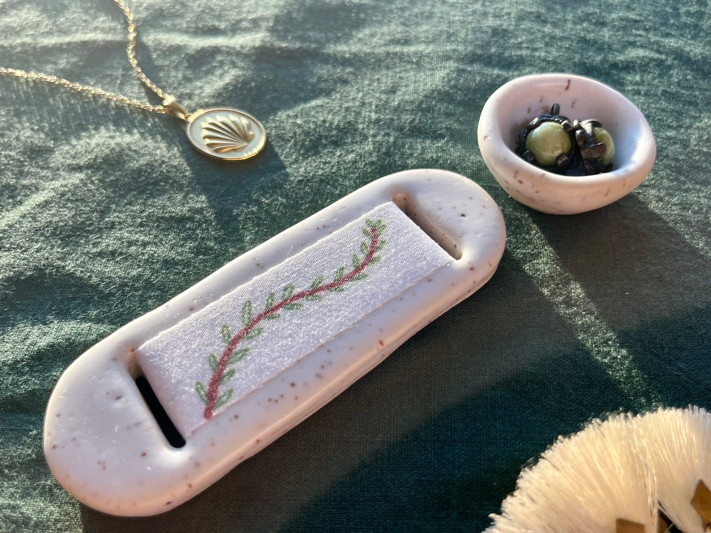 Small White Leaves Jewelry Tray & Pot