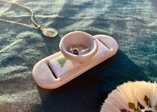 Small Cream Homes Jewelry Tray & Pot