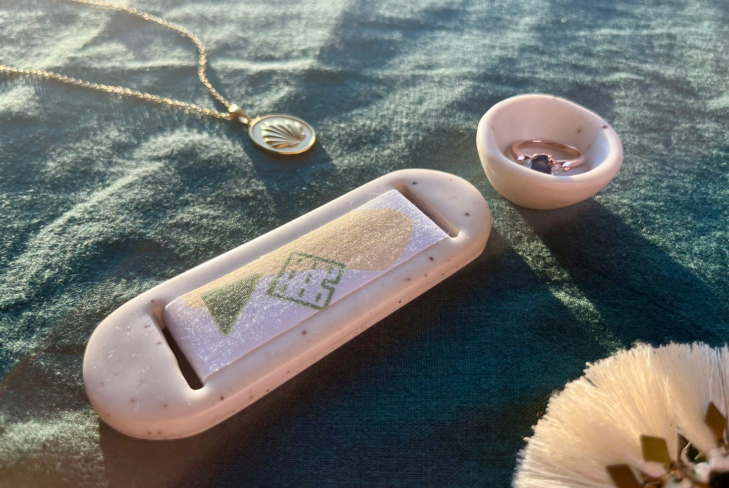 Small Cream Homes Jewelry Tray & Pot