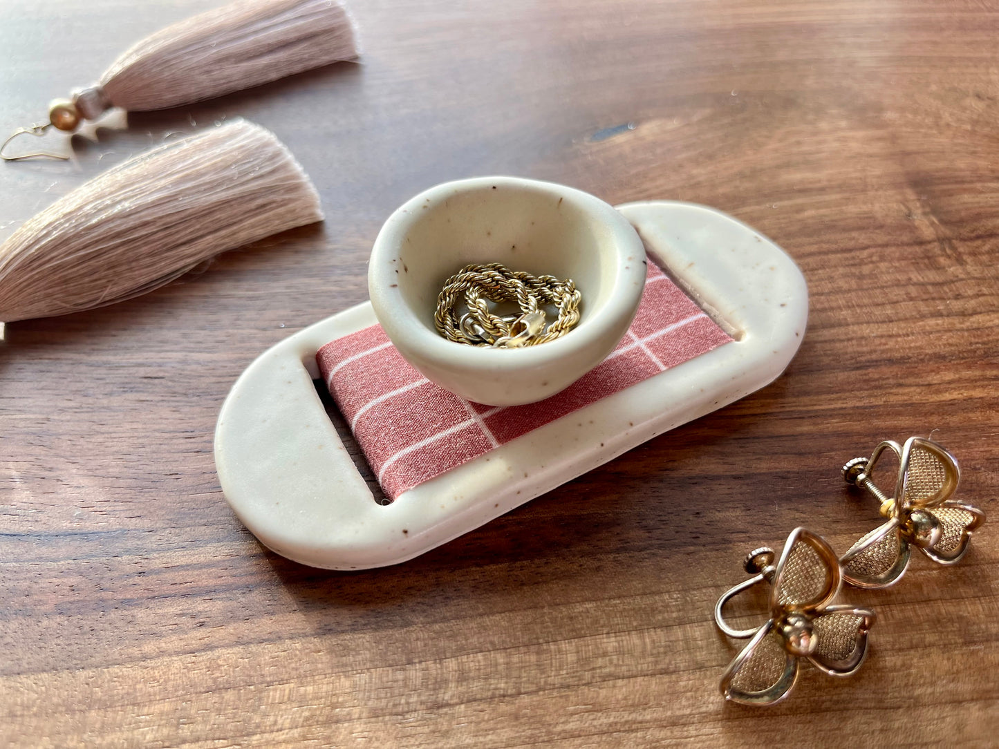 Medium Cream Brick Jewelry Tray & Pot