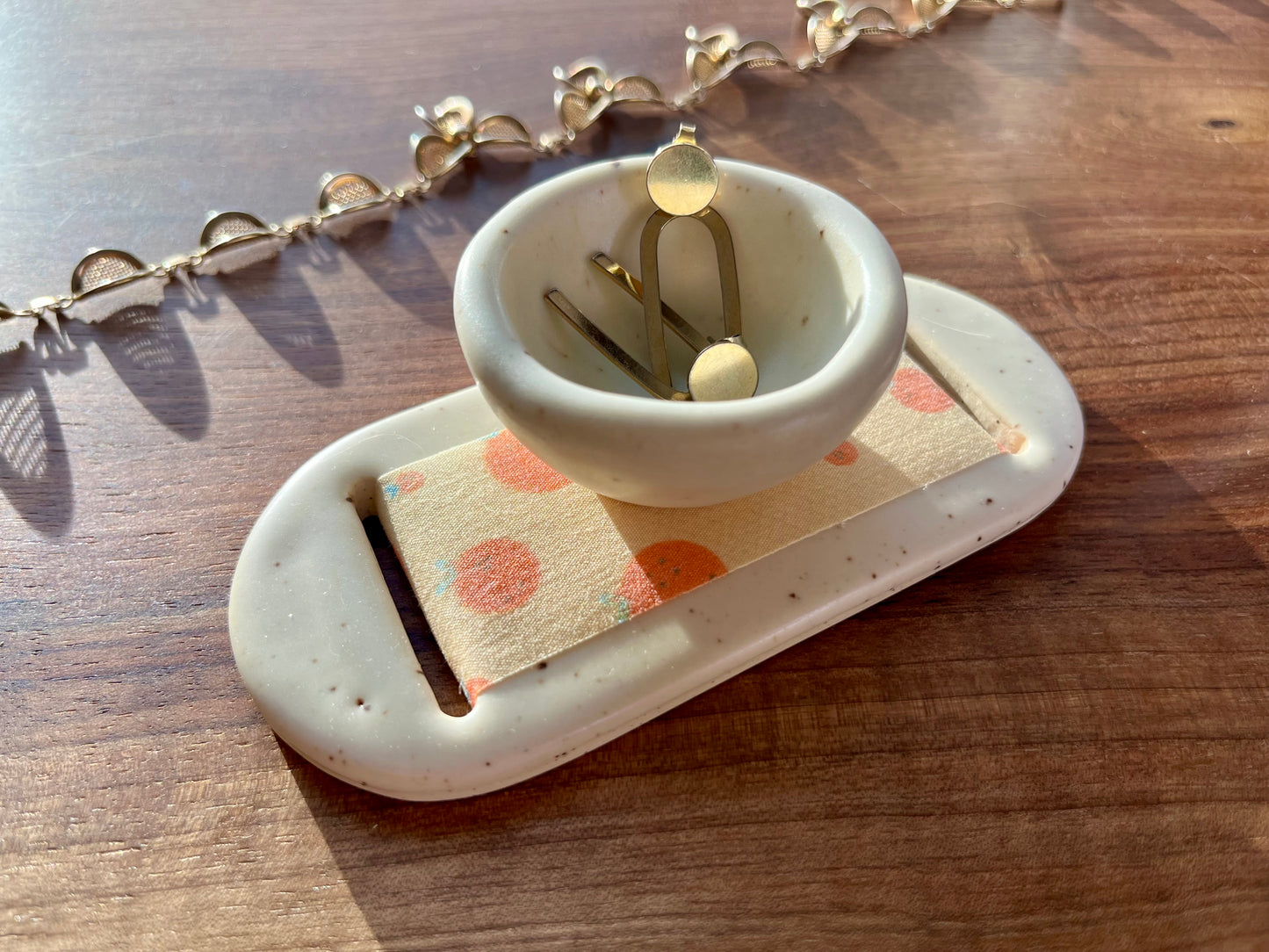 Large Cream Oranges Jewelry Tray & Pot