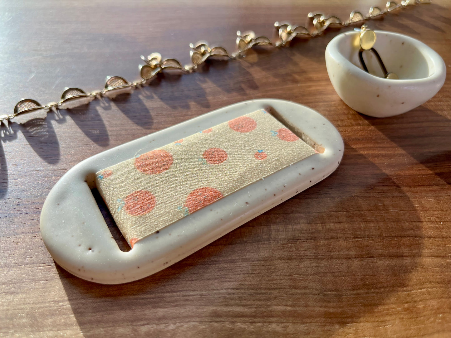 Large Cream Oranges Jewelry Tray & Pot